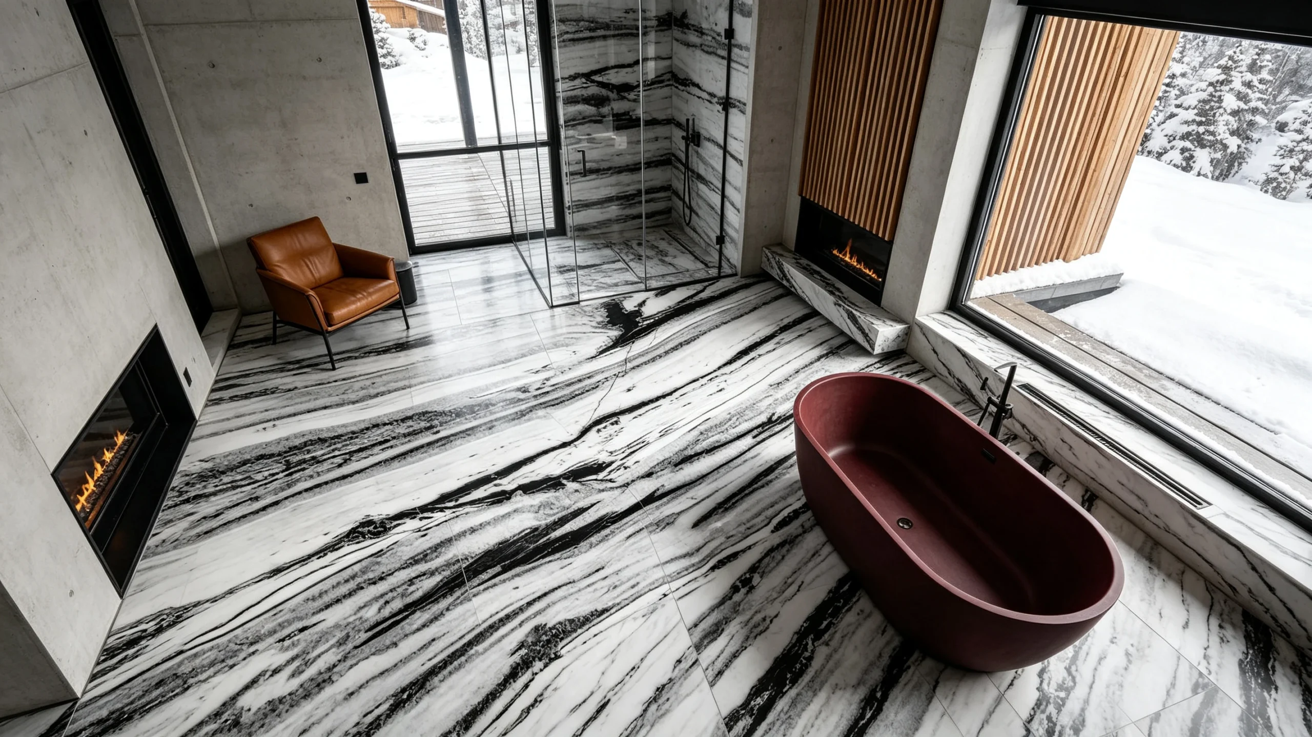 Panda Calacatta Black White Rq Marble Bathroom Floor