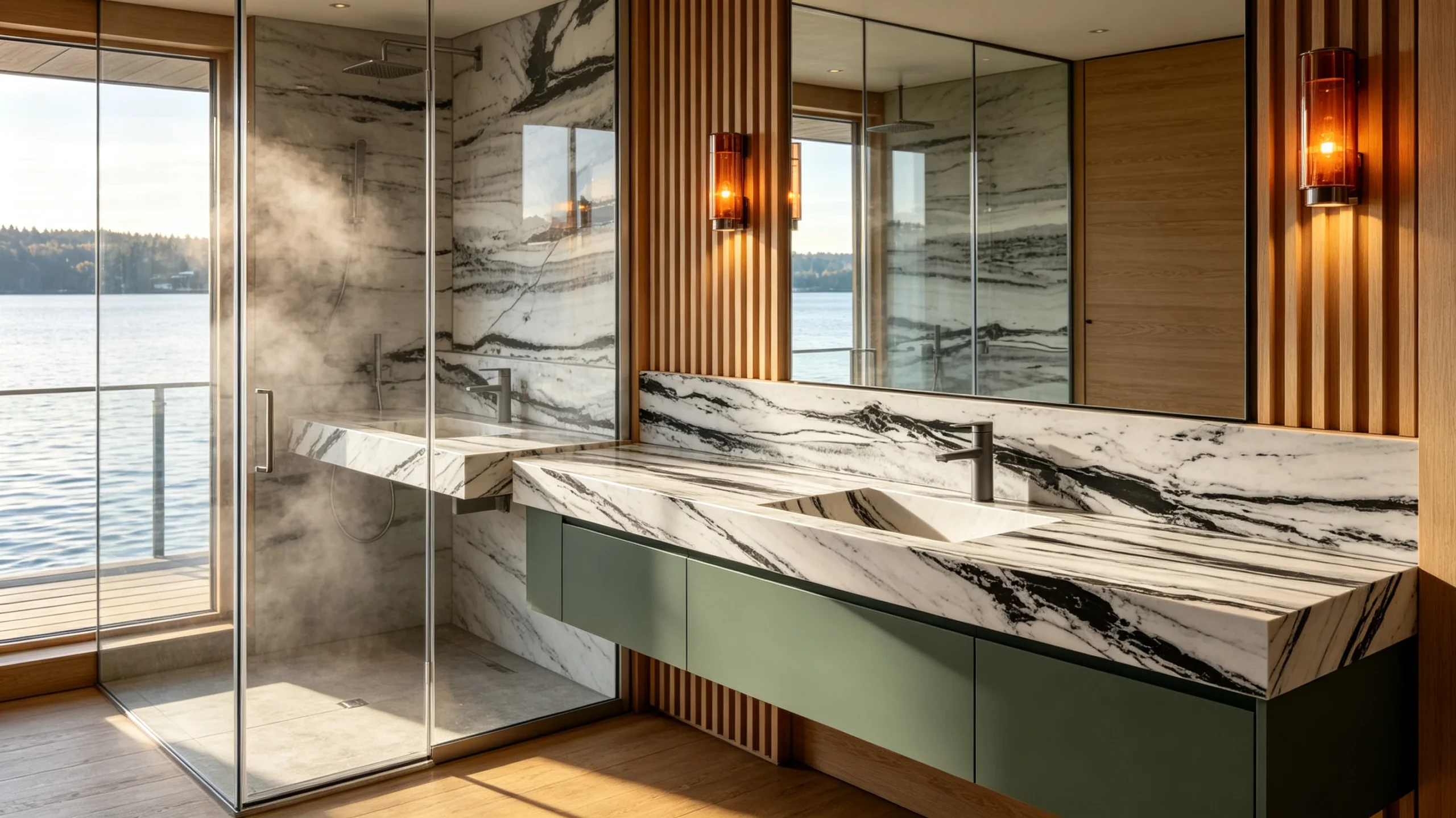 Panda Calacatta Black White Rq Marble Bathroom Vanity