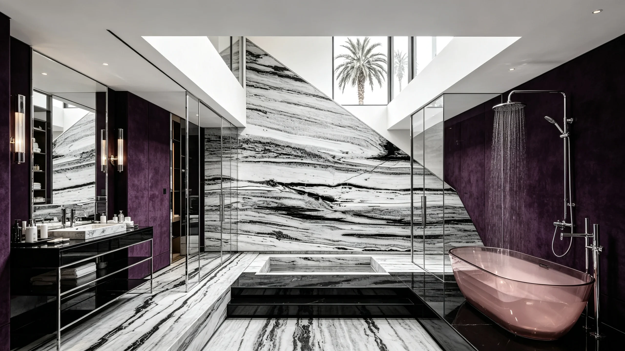 Panda Calacatta Black White Rq Marble Bathroom Wall