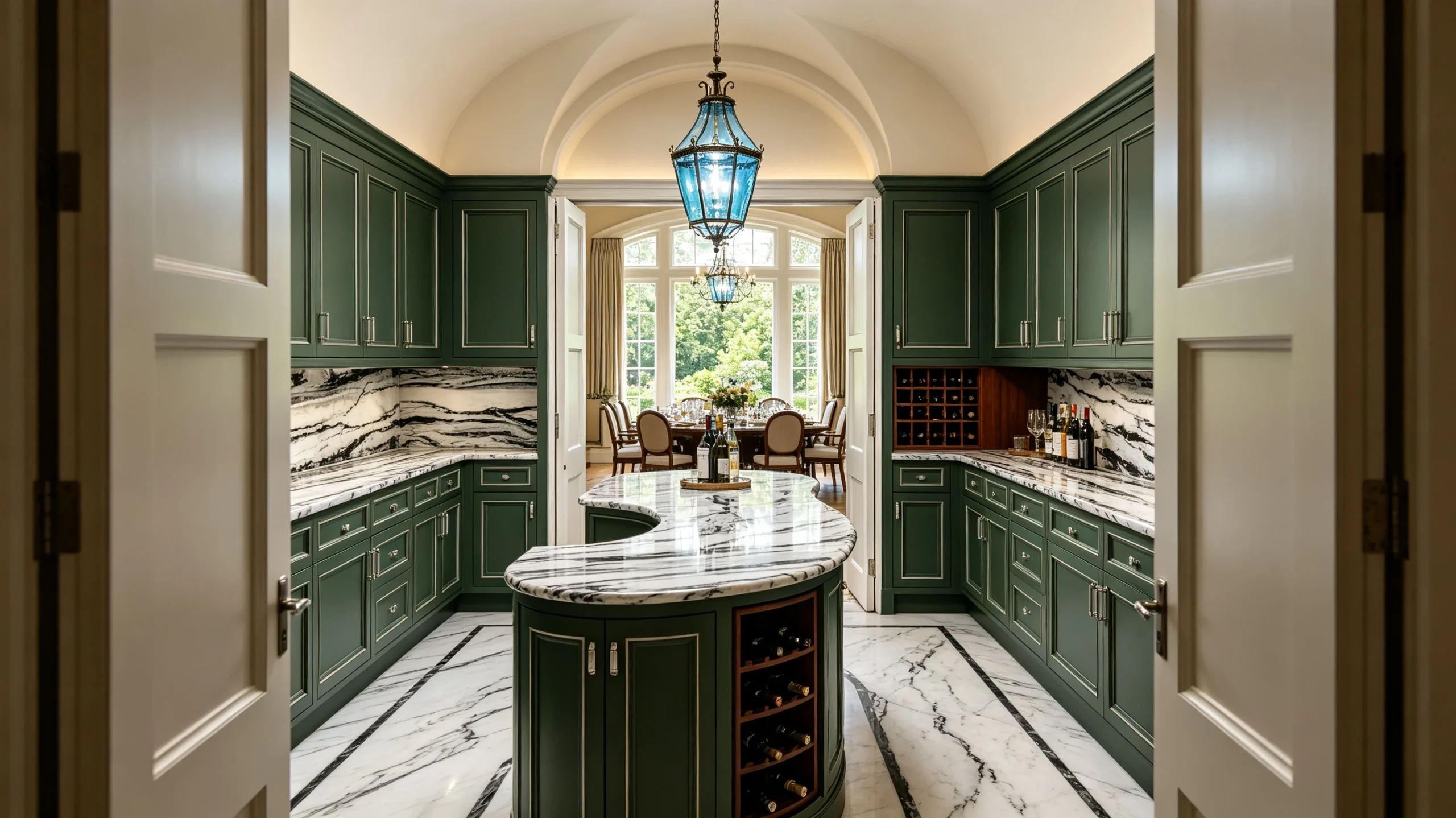 Panda Calacatta Black White Rq Marble Butler Pantry