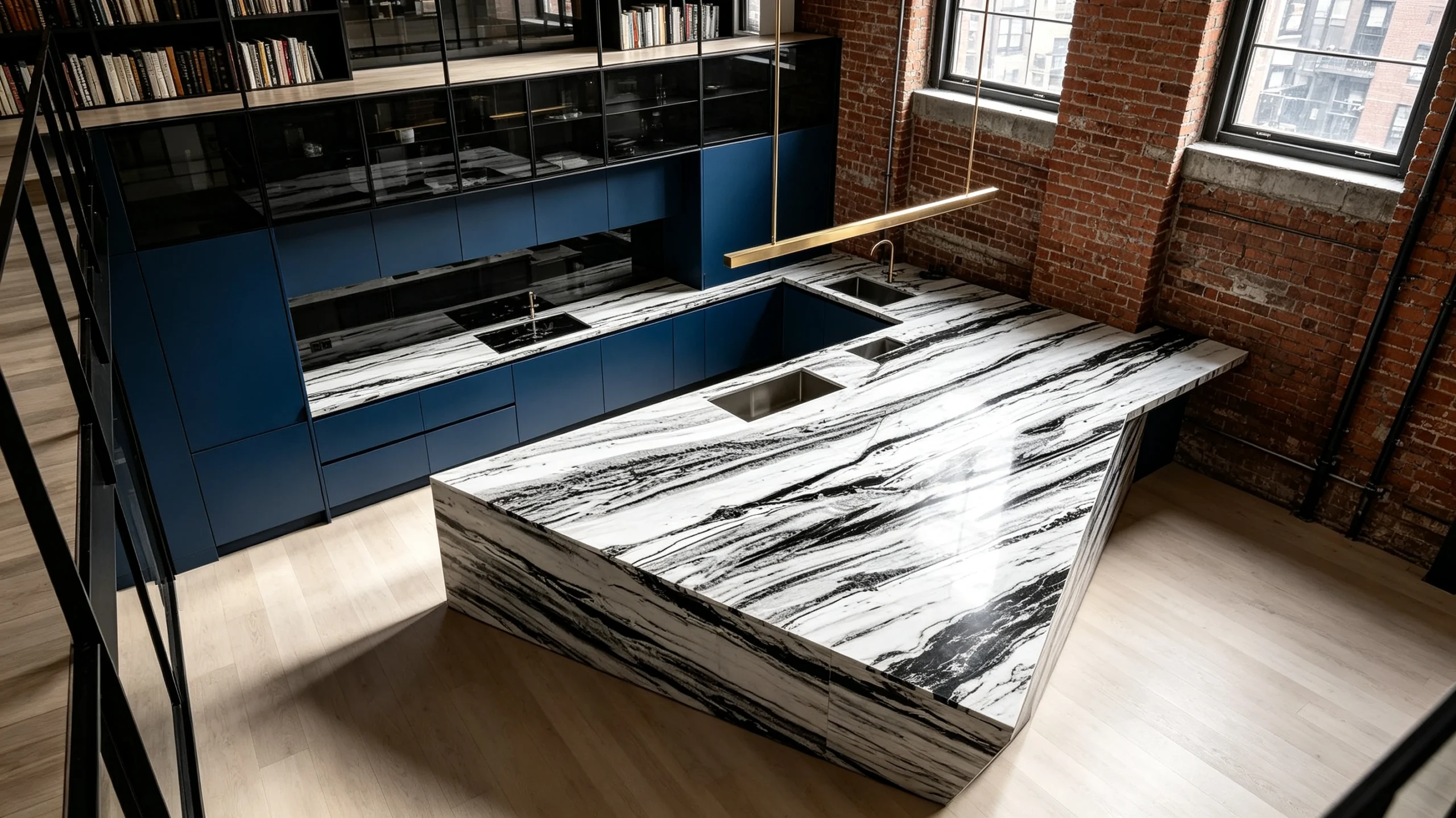 Panda Calacatta Black White Rq Marble Kitchen Island