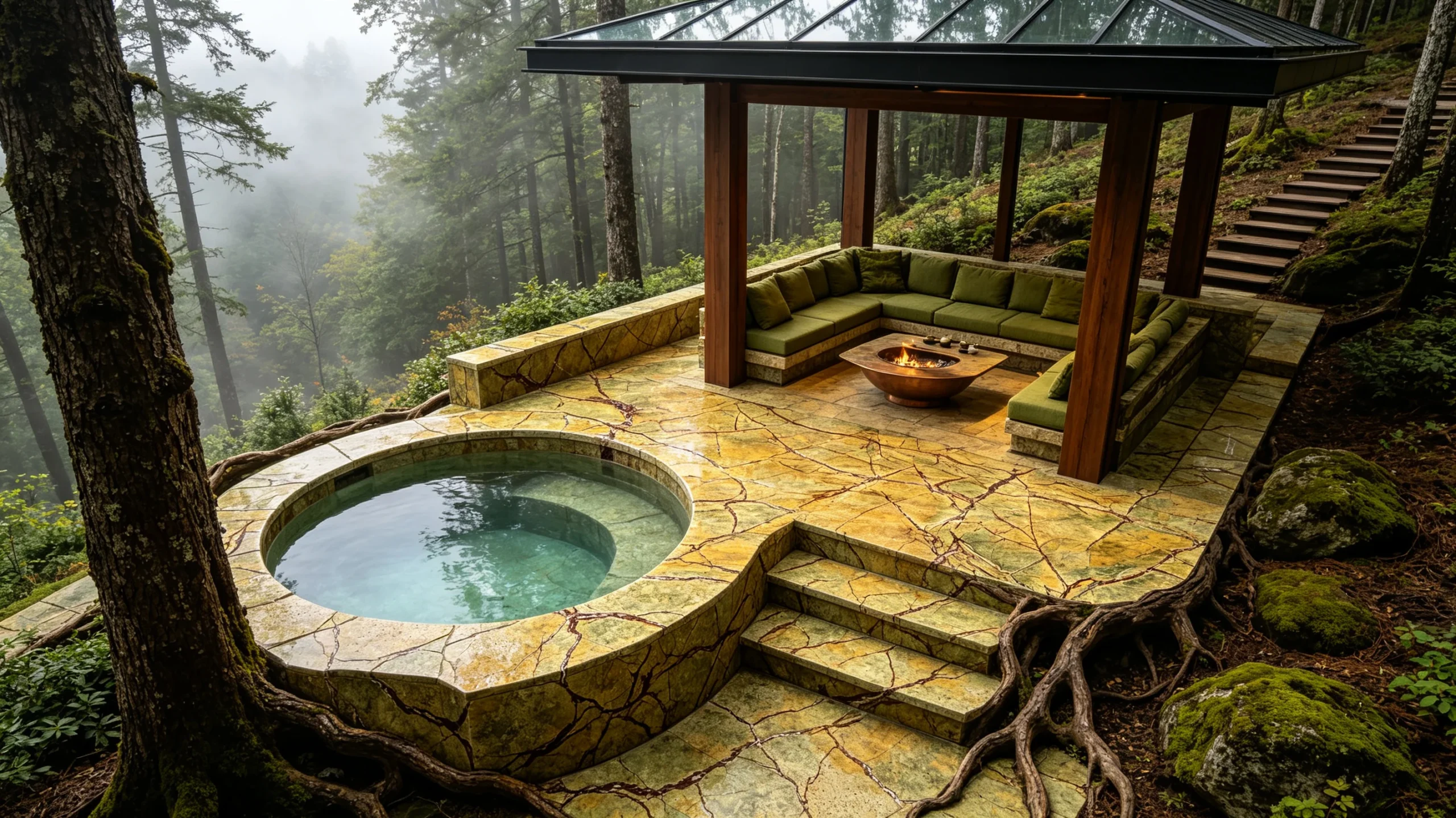 Rain Forest Marble Hot-tub Surround