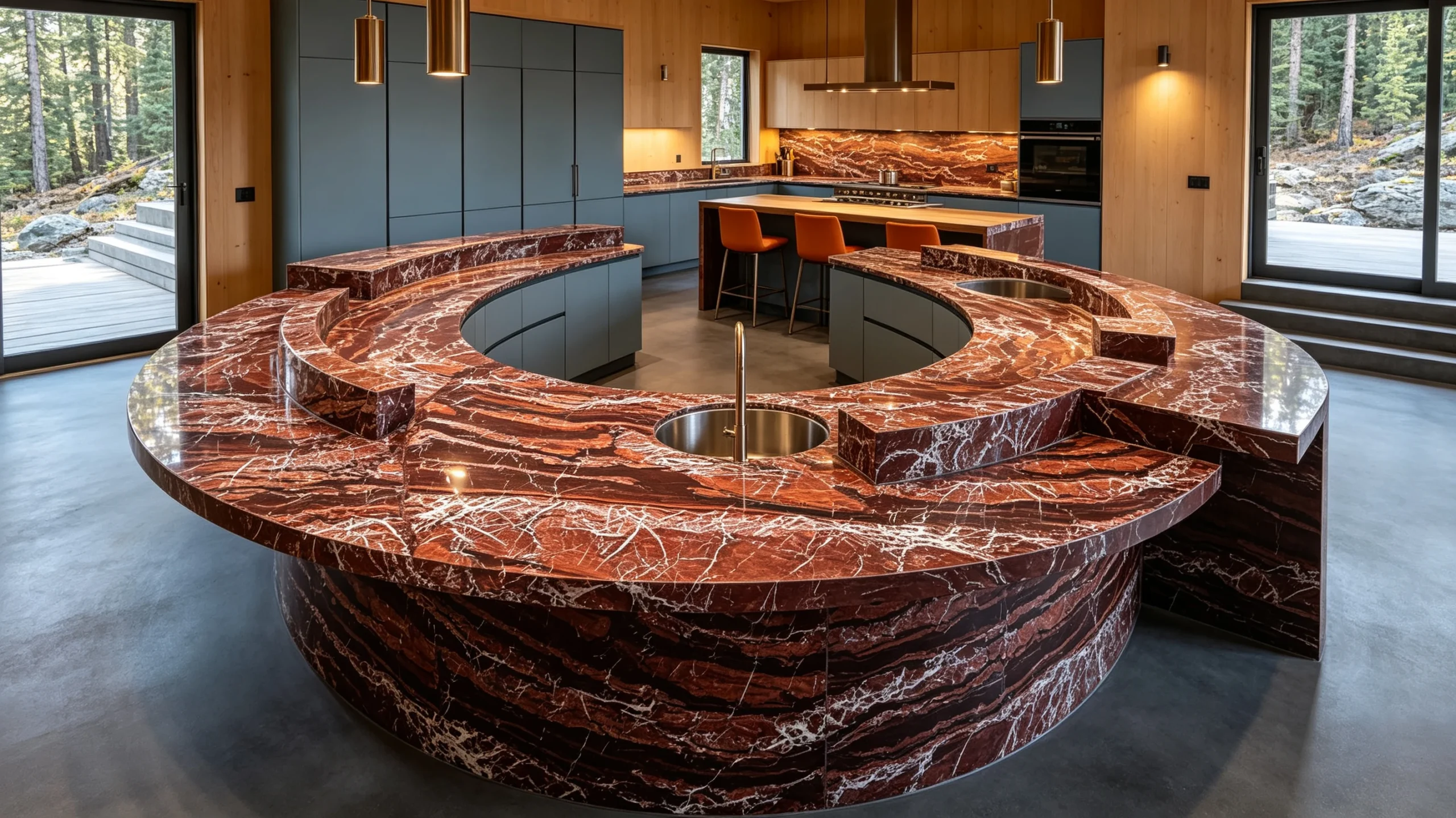 Rosso Levanto Stone Basyx Marble Kitchen Island