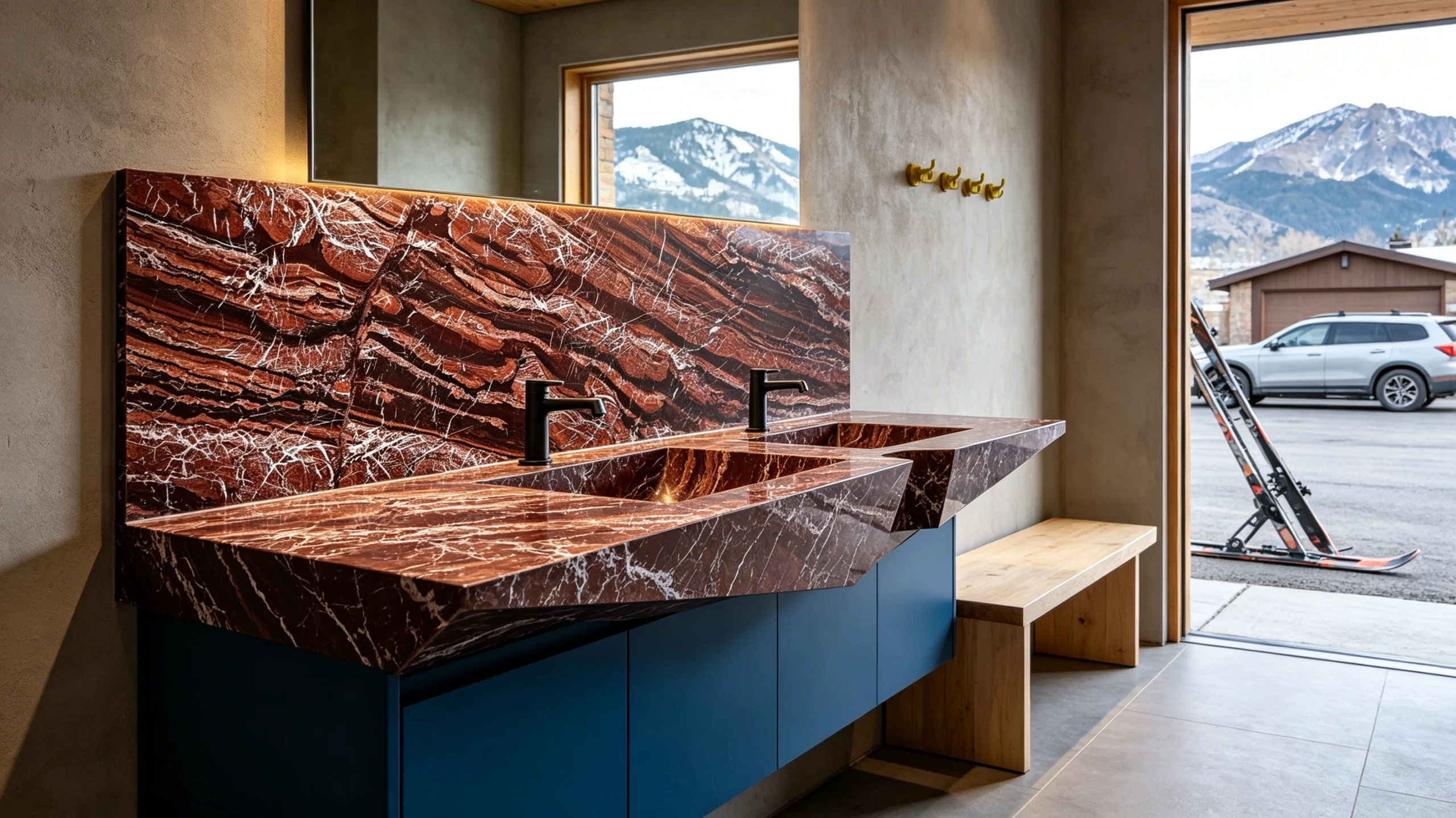Rosso Levanto Stone Basyx Marble Wash Station