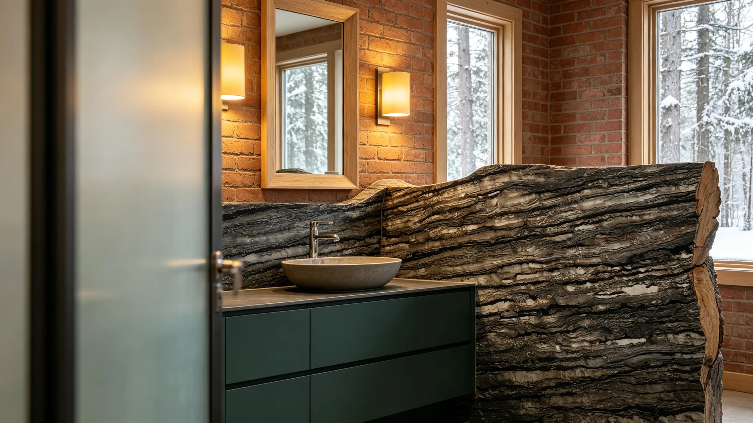 Sequoia Brown Zucchi Stones Marble Bathroom Backsplash