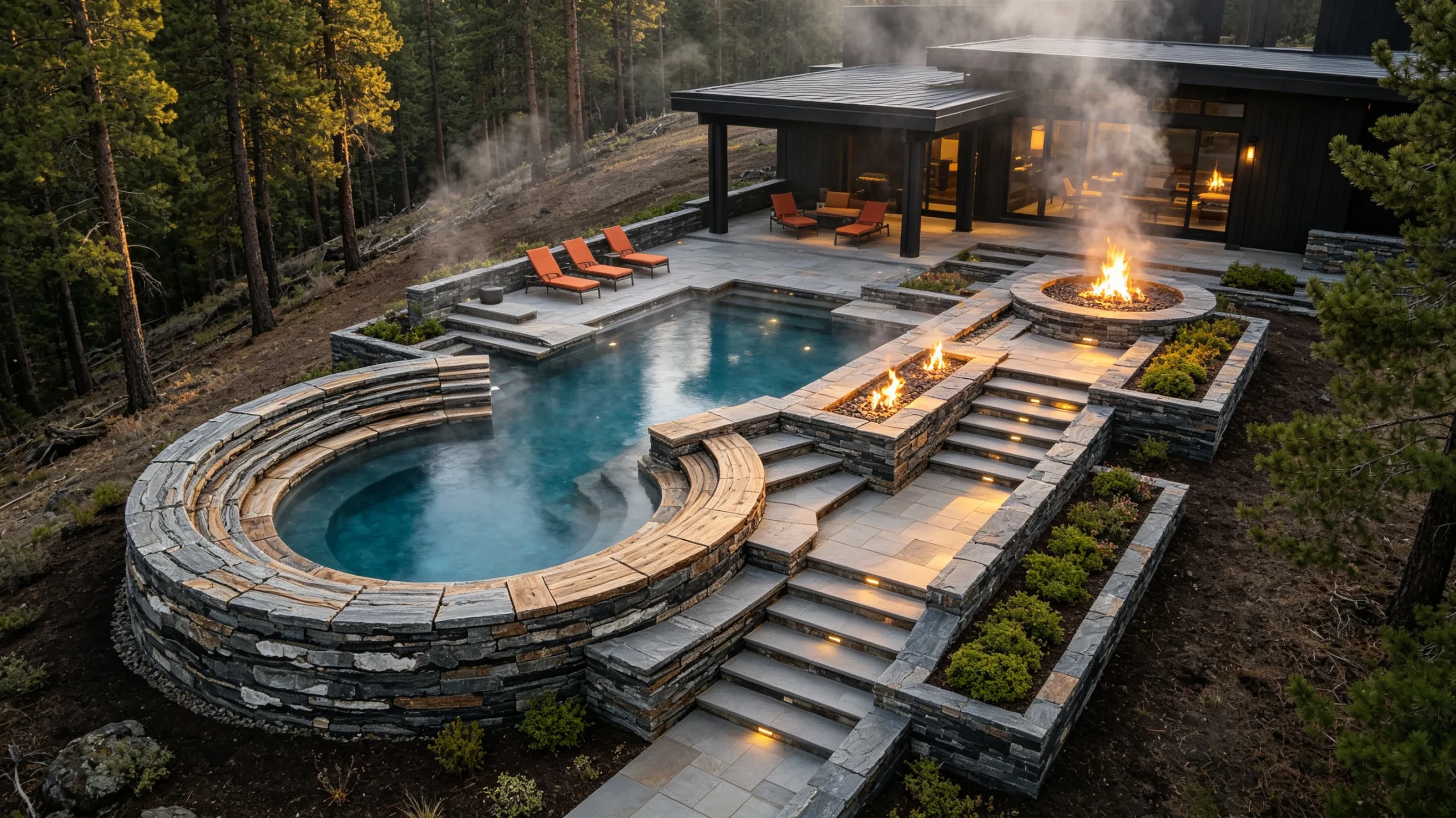 Sequoia Brown Zucchi Stones Marble Hot-tub Surround