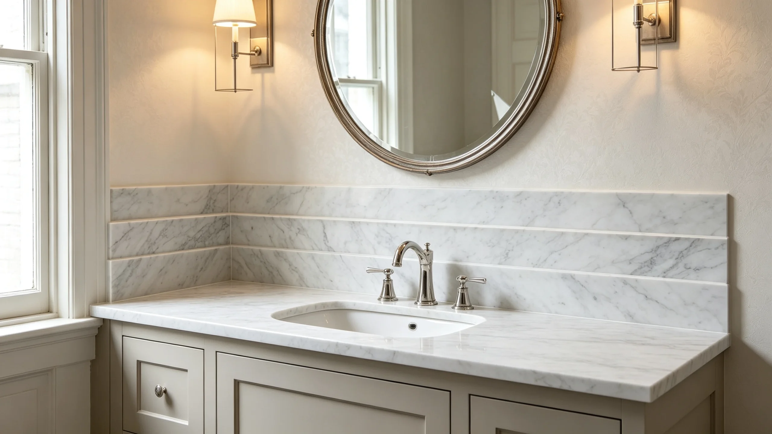 White Carrara Extra Marble Bathroom Backsplash