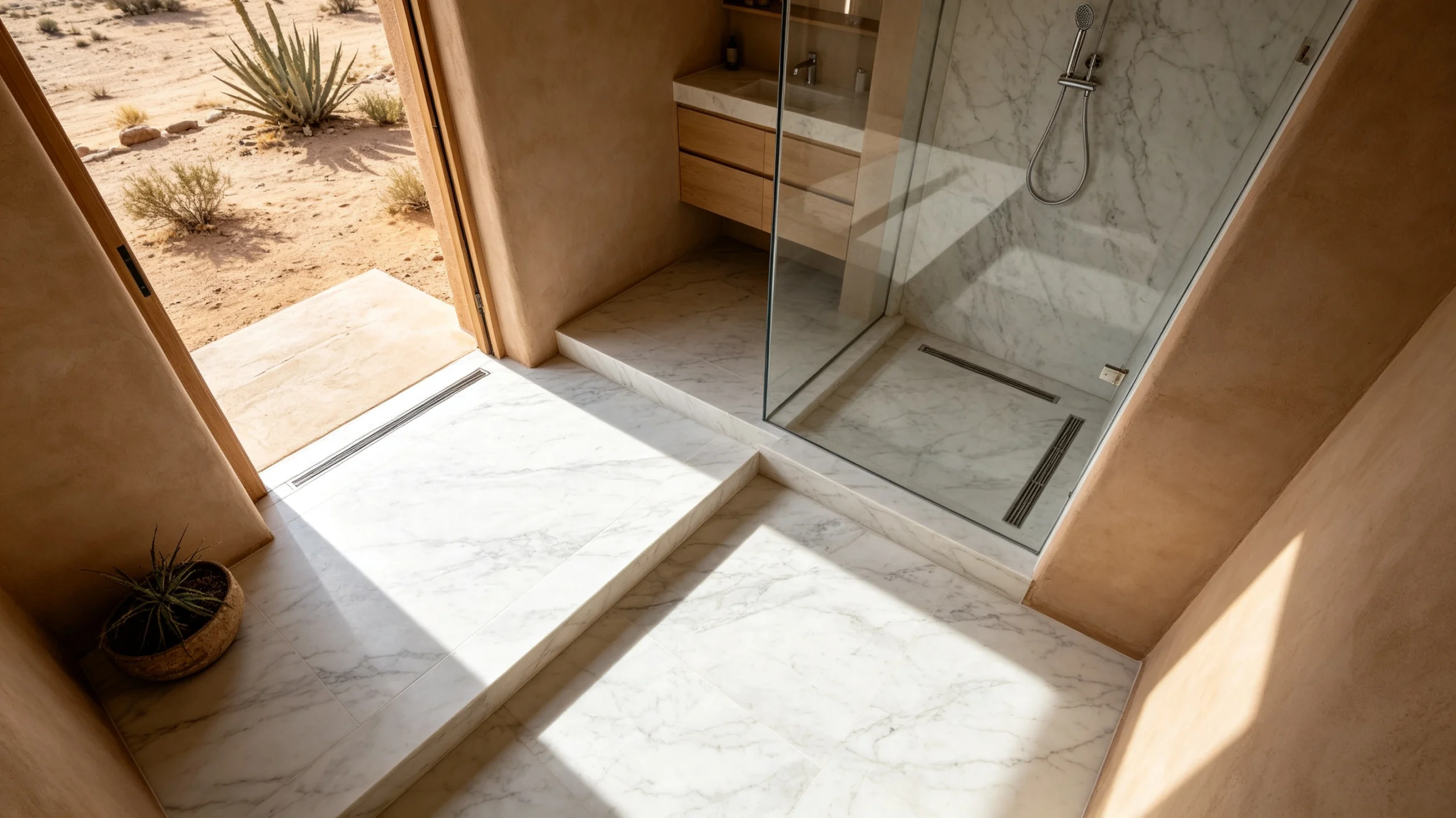 White Carrara Extra Marble Bathroom Floor