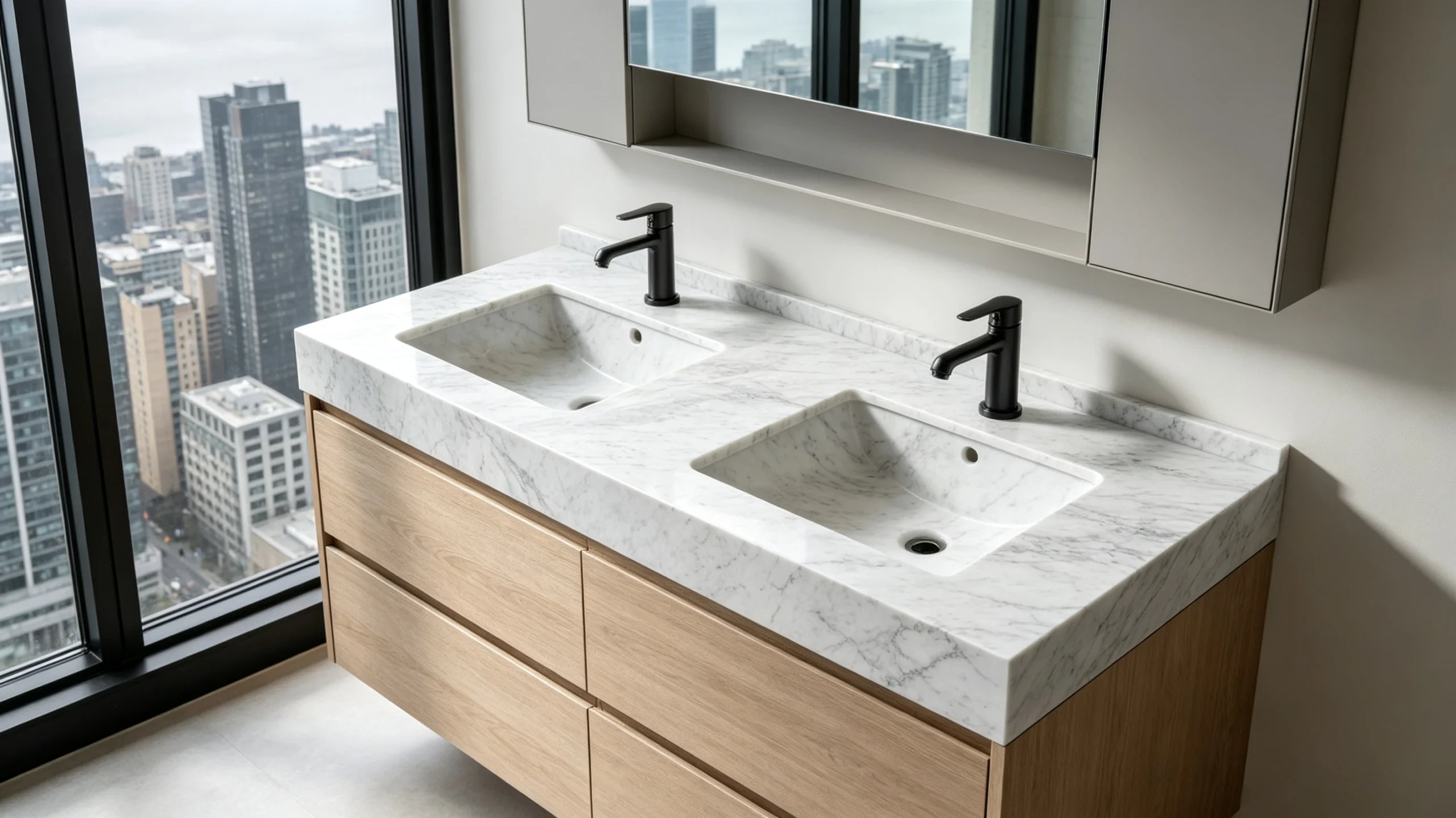 White Carrara Extra Marble Bathroom Vanity