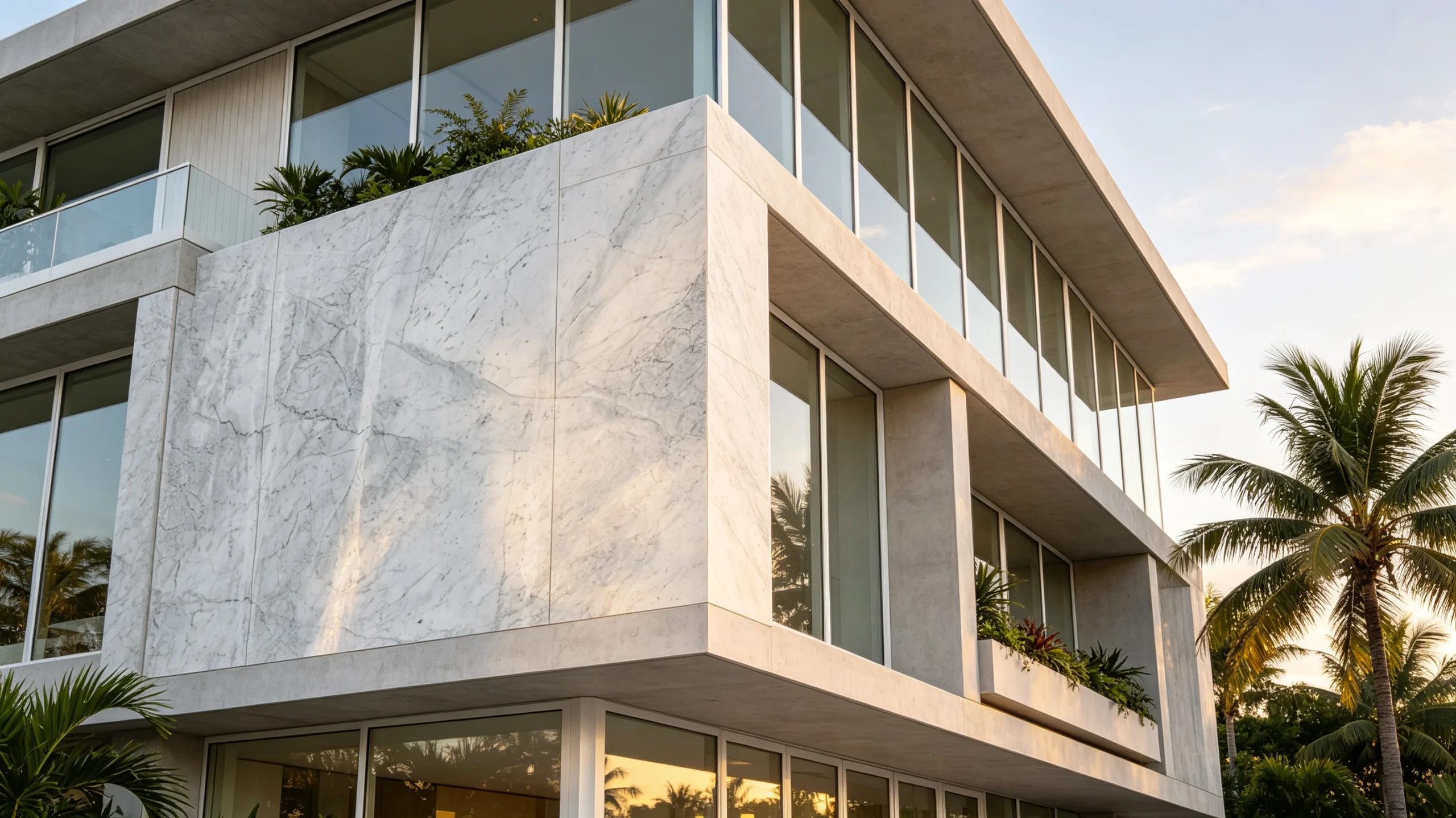 White Carrara Extra Marble Exterior Elevation