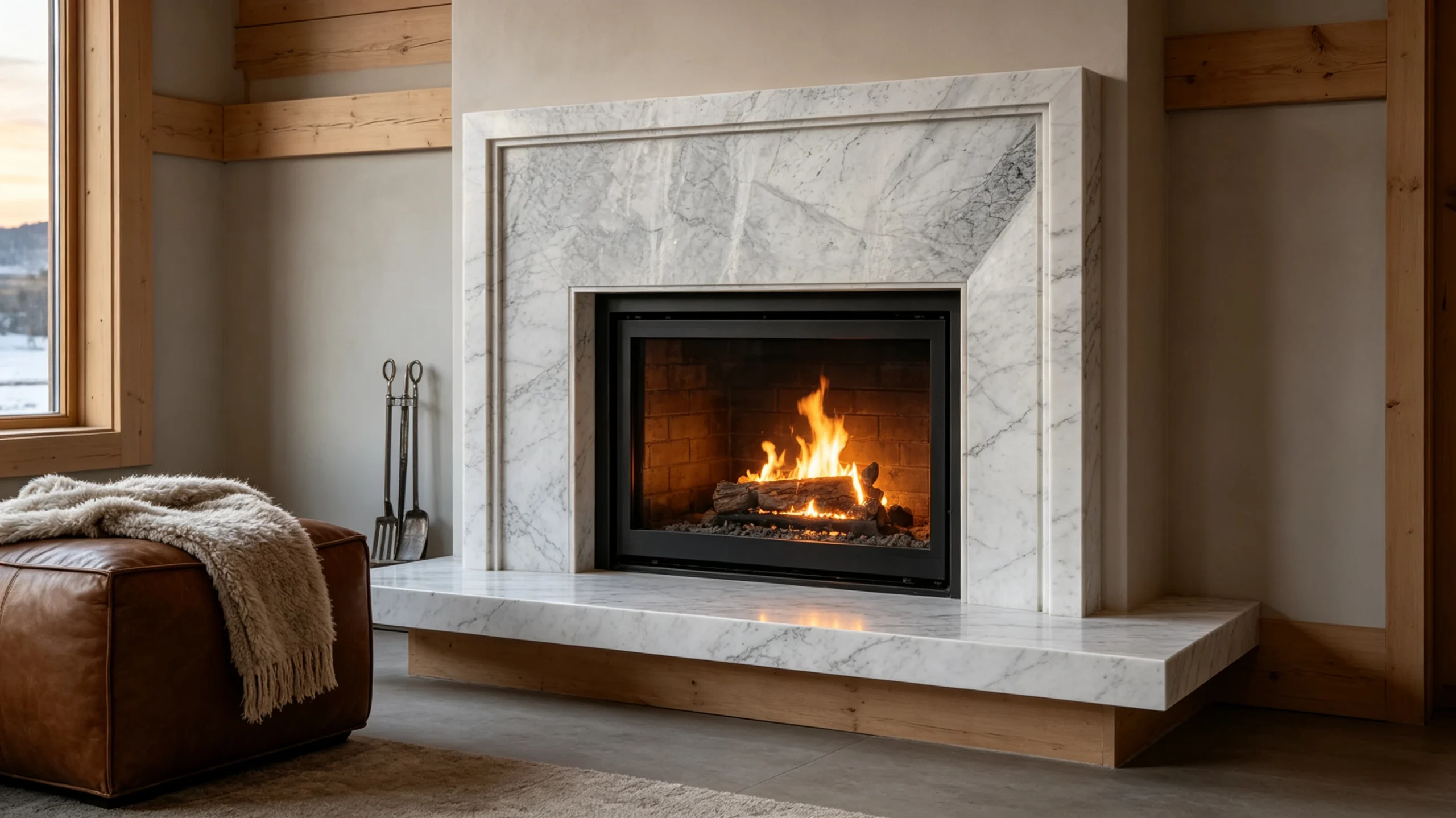 White Carrara Extra Marble Fireplace Surround