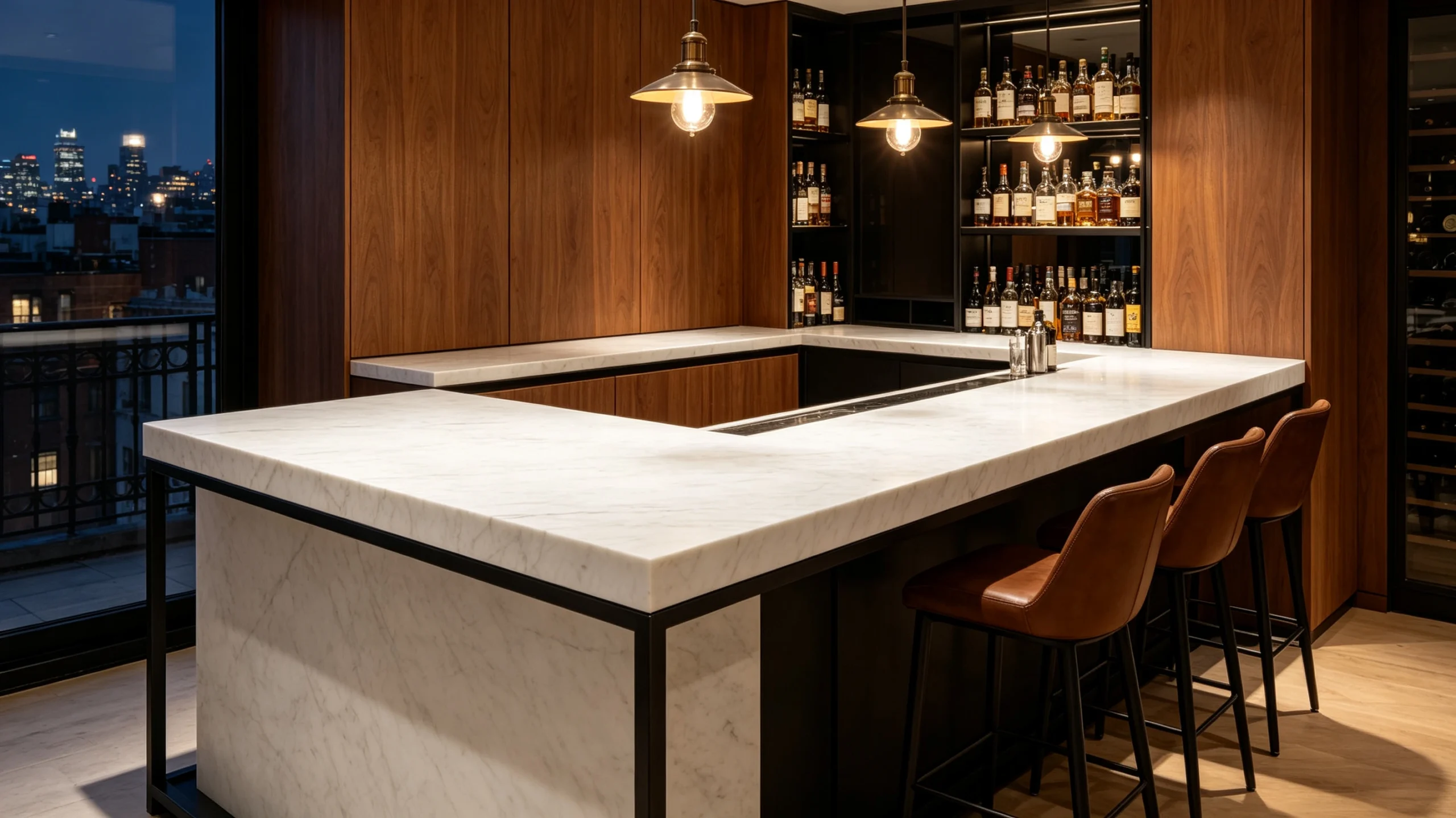 White Carrara Honed Marble Bar