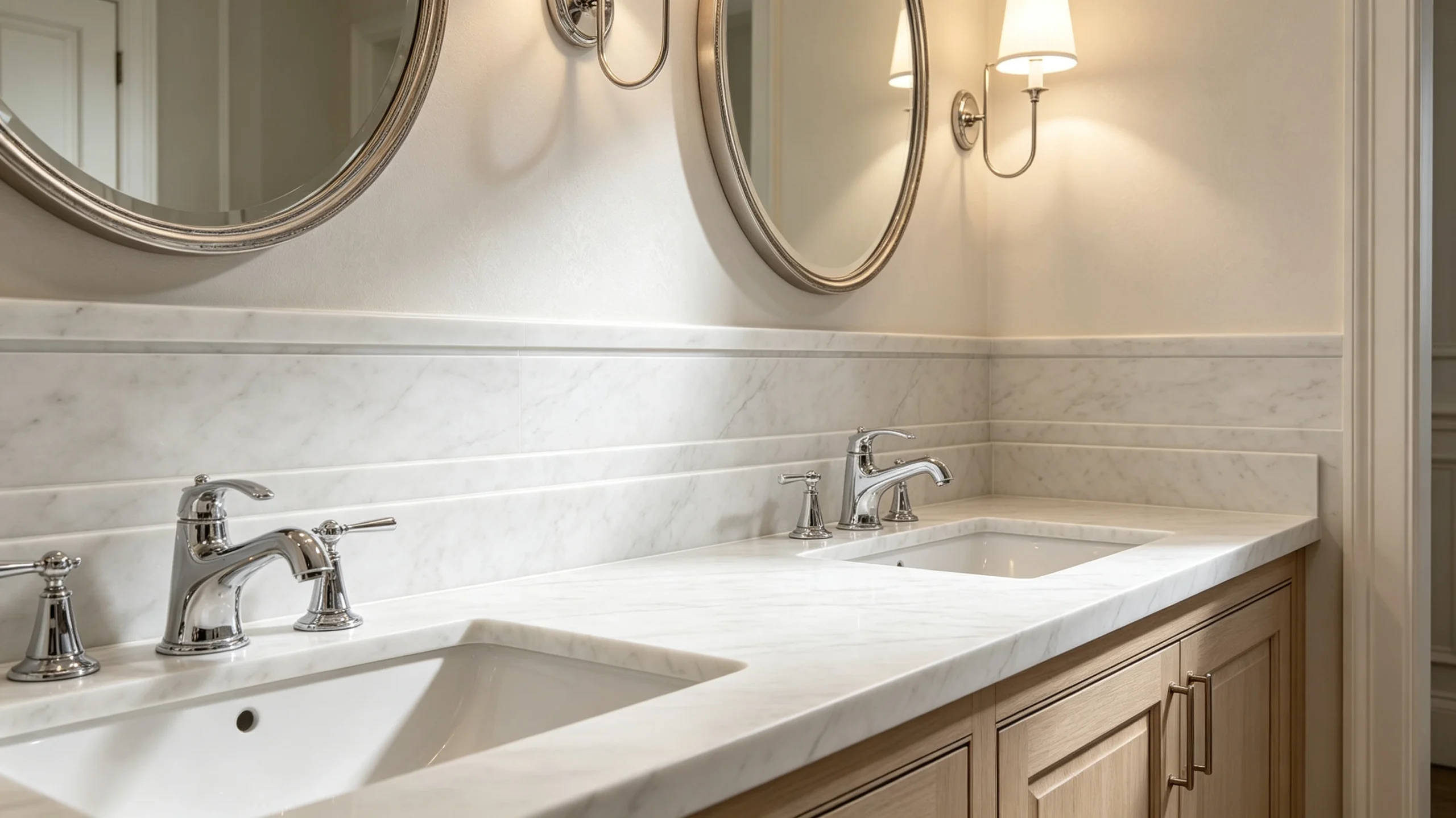 White Carrara Honed Marble Bathroom Backsplash