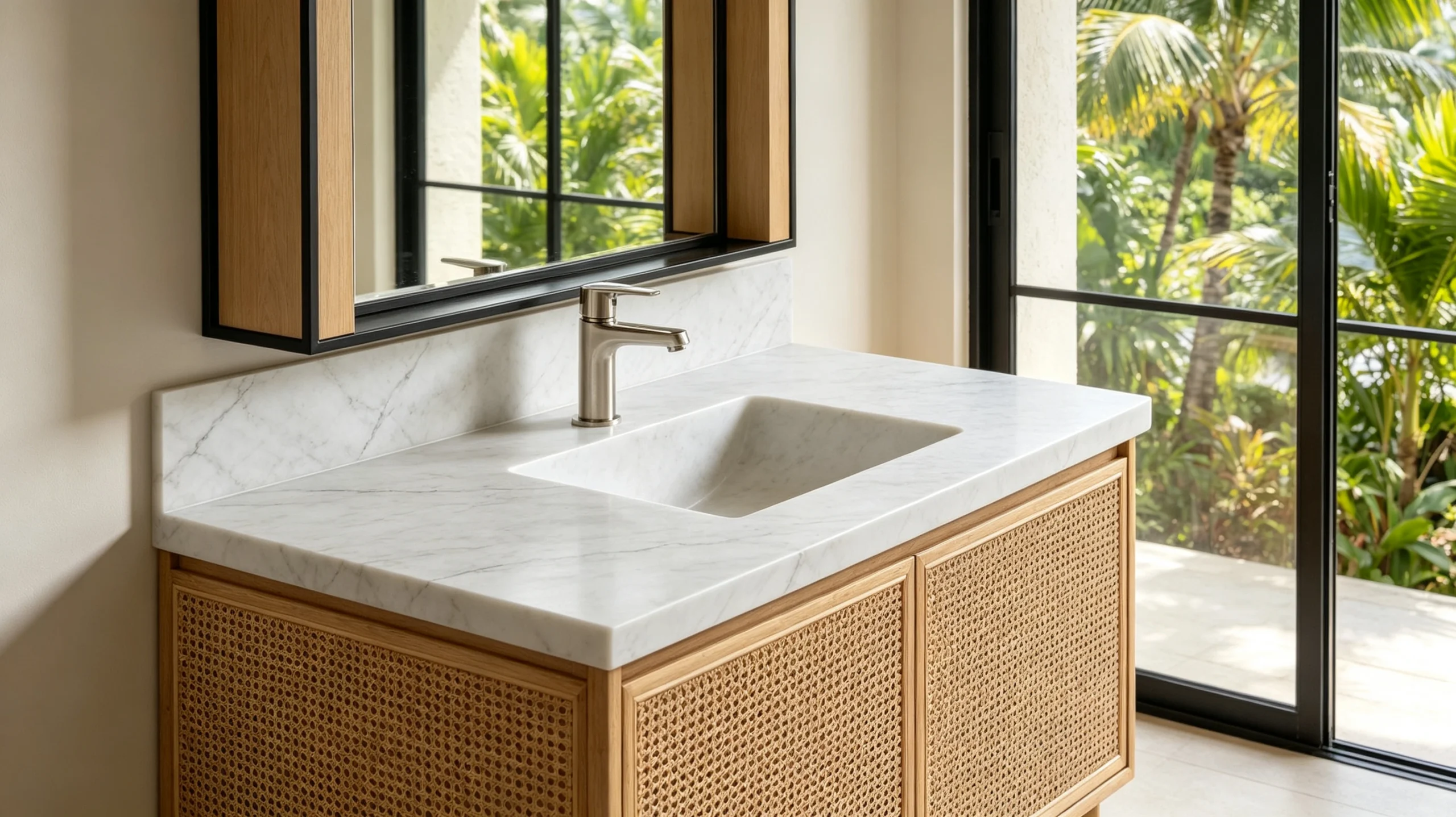 White Carrara Honed Marble Bathroom Vanity