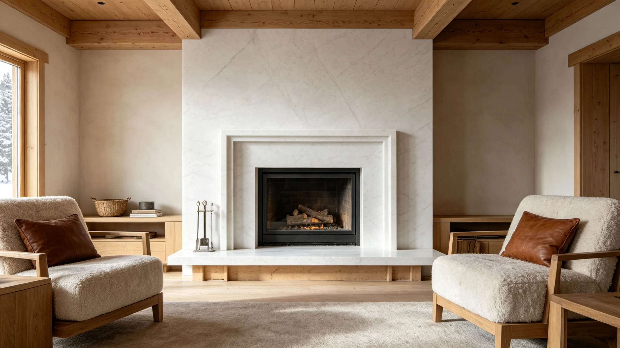 White Carrara Honed Marble Fireplace Surround