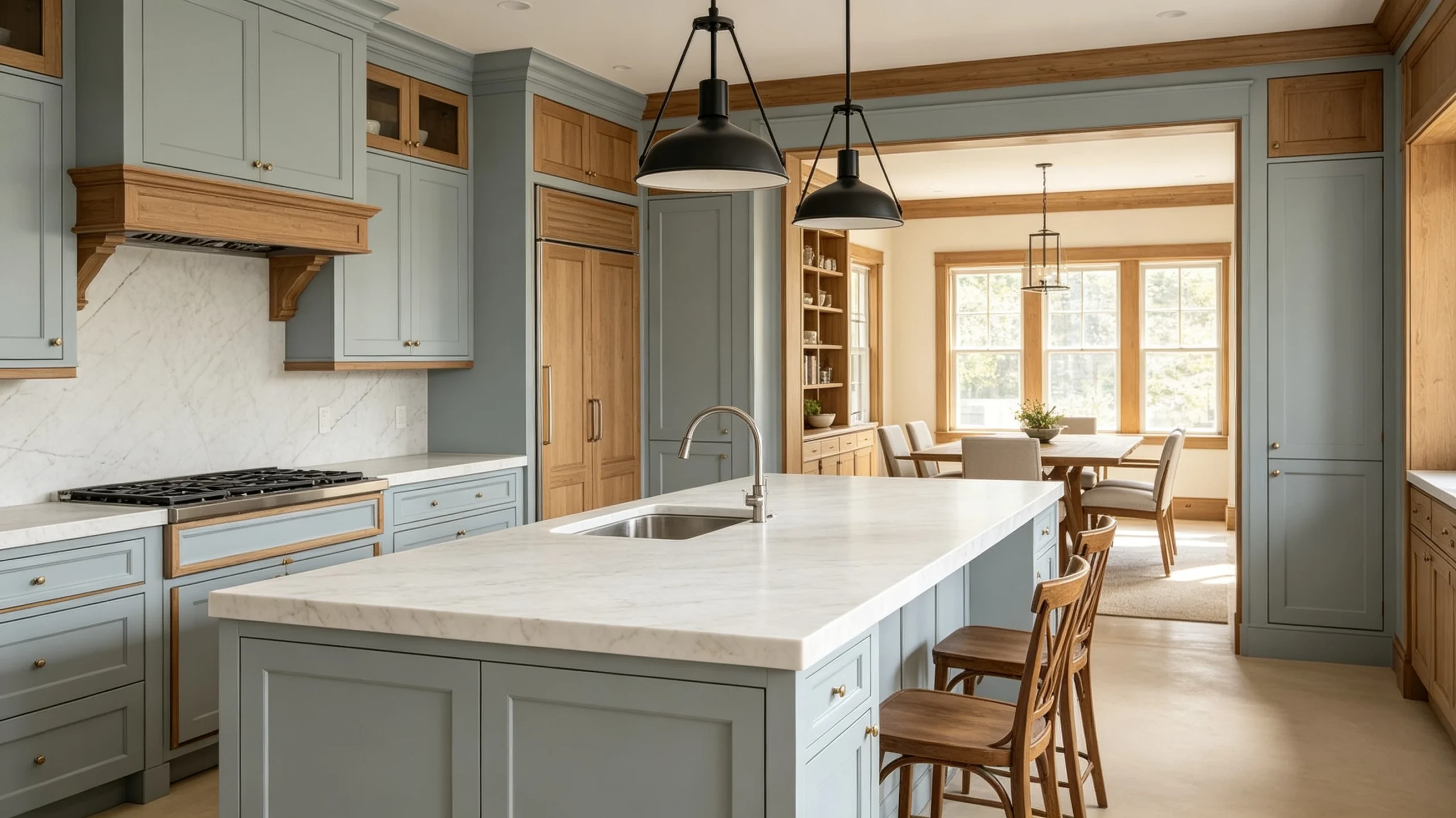 White Carrara Honed Marble Kitchen Island