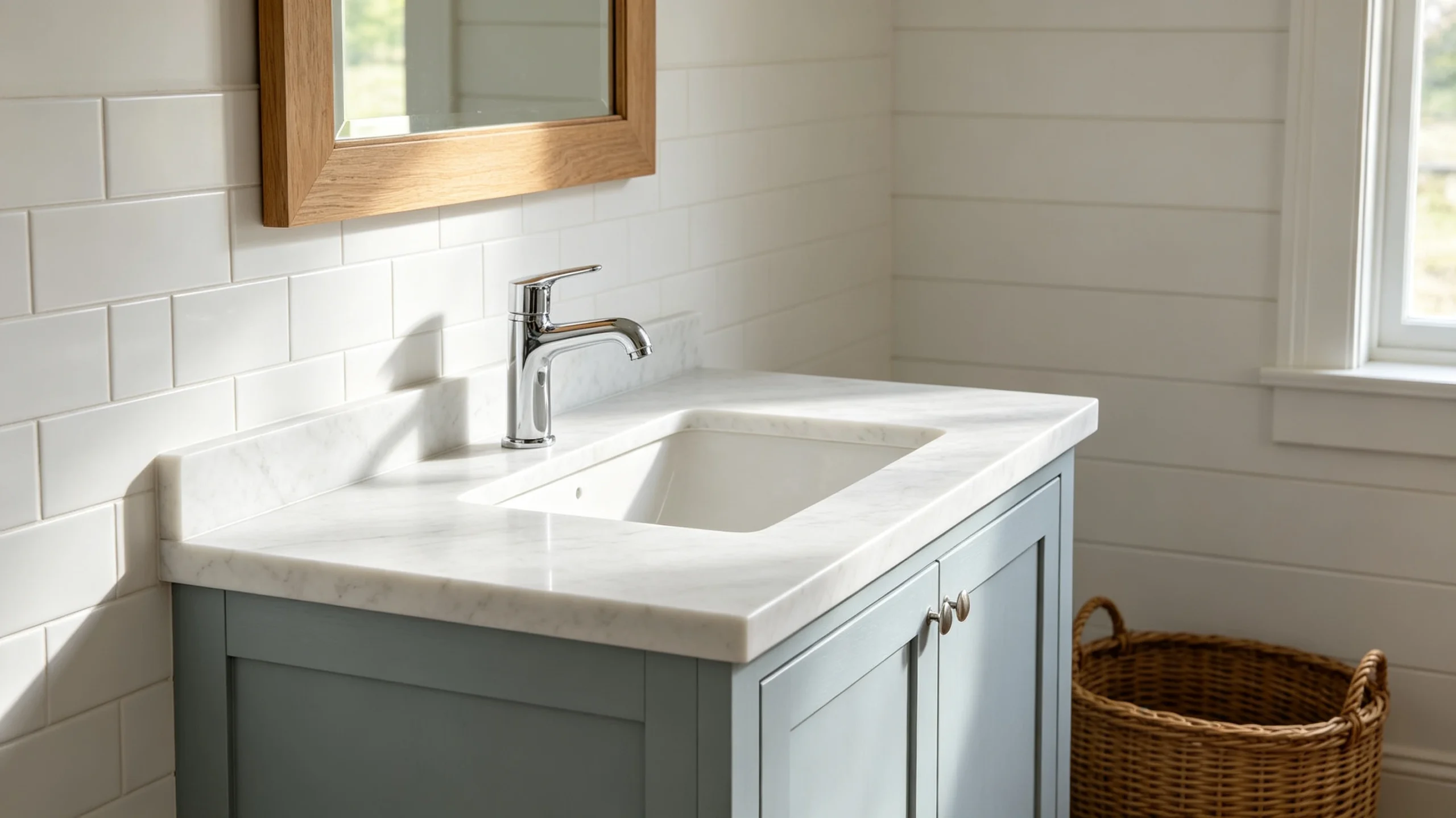 White Carrara Honed Marble Wash Station