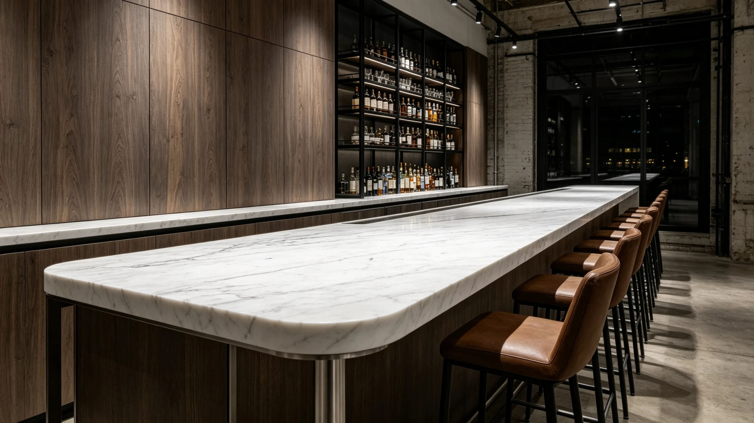 White Carrara Silver Marble Bar