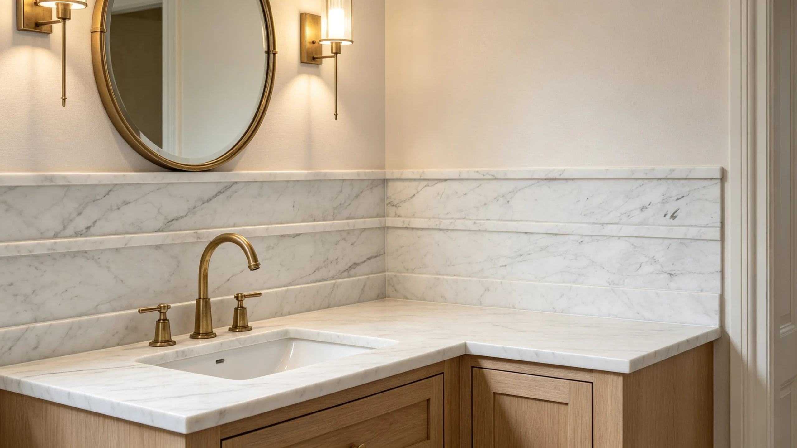 White Carrara Silver Marble Bathroom Backsplash