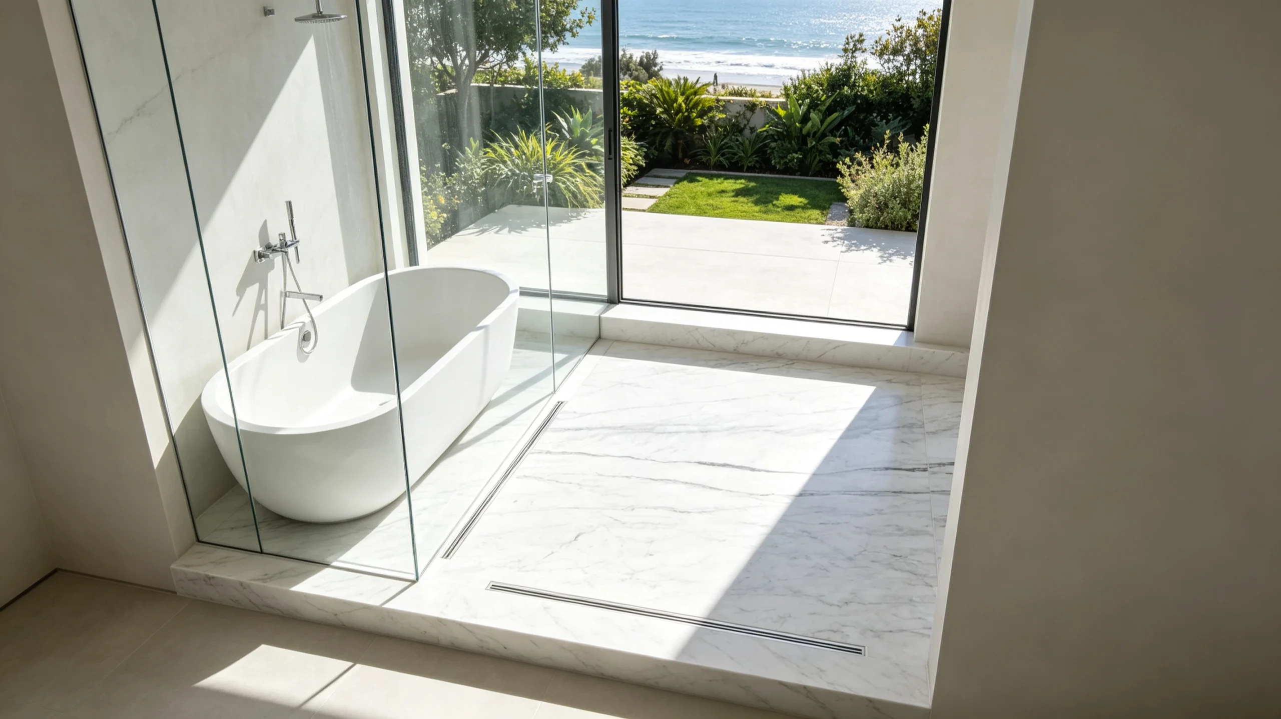 White Carrara Silver Marble Bathroom Floor