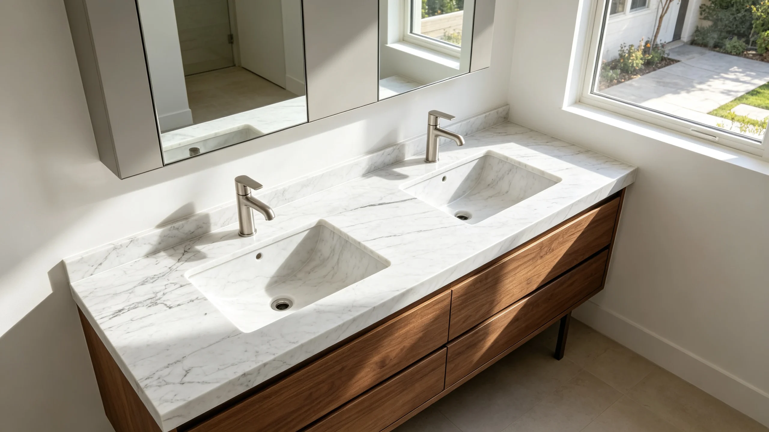 White Carrara Silver Marble Bathroom Vanity