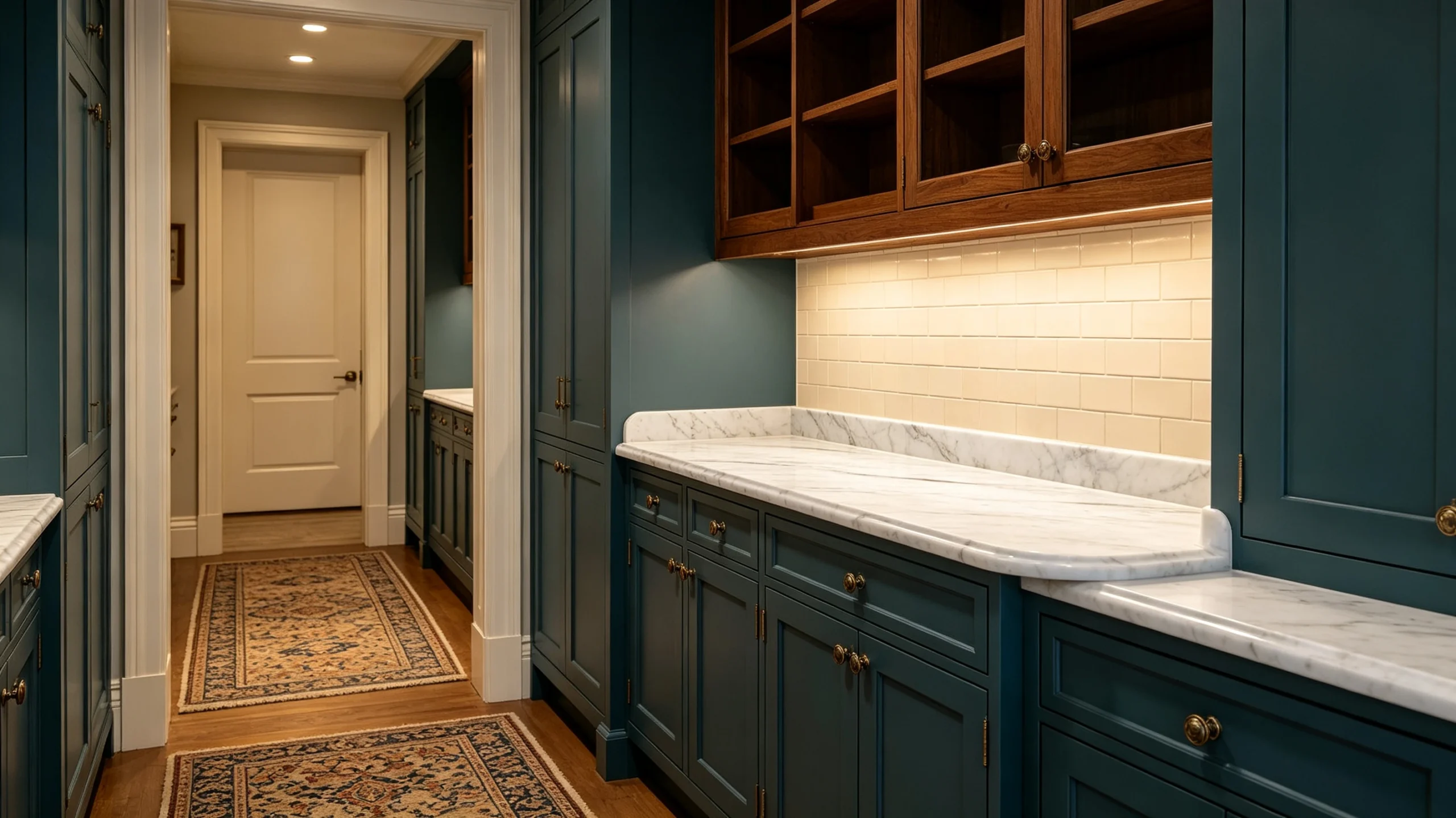 White Carrara Silver Marble Butler Pantry