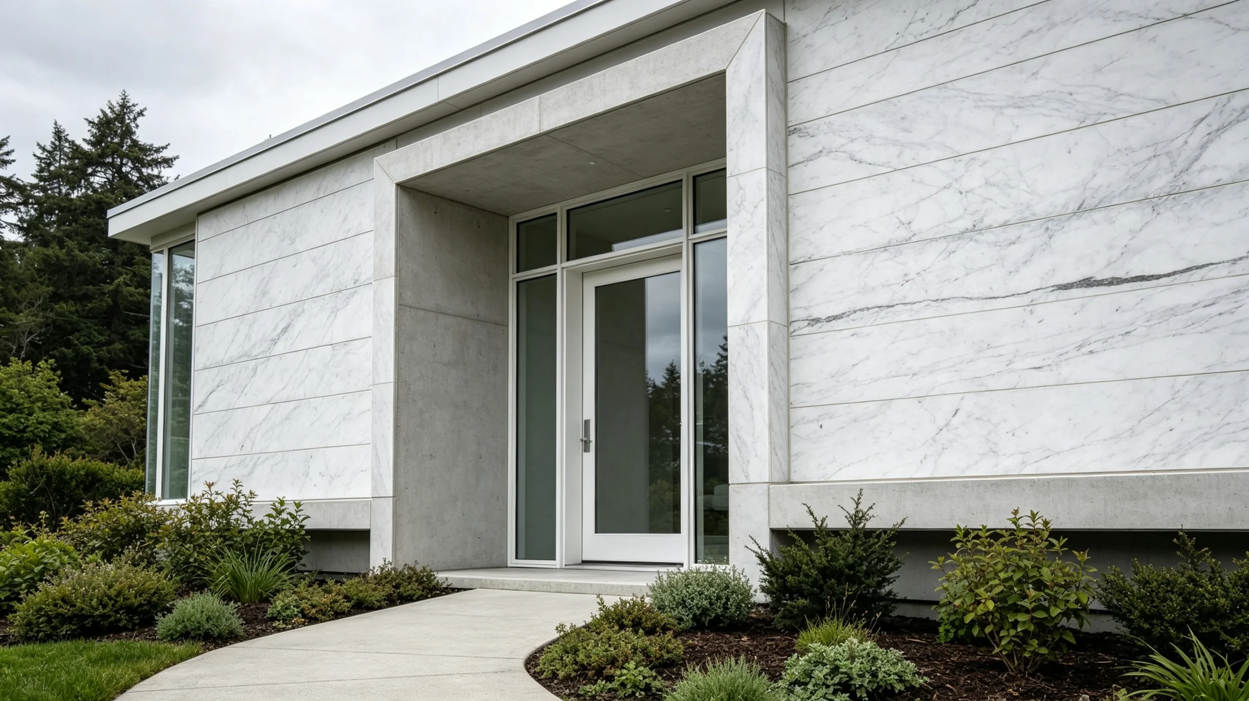 White Carrara Silver Marble Exterior Elevation