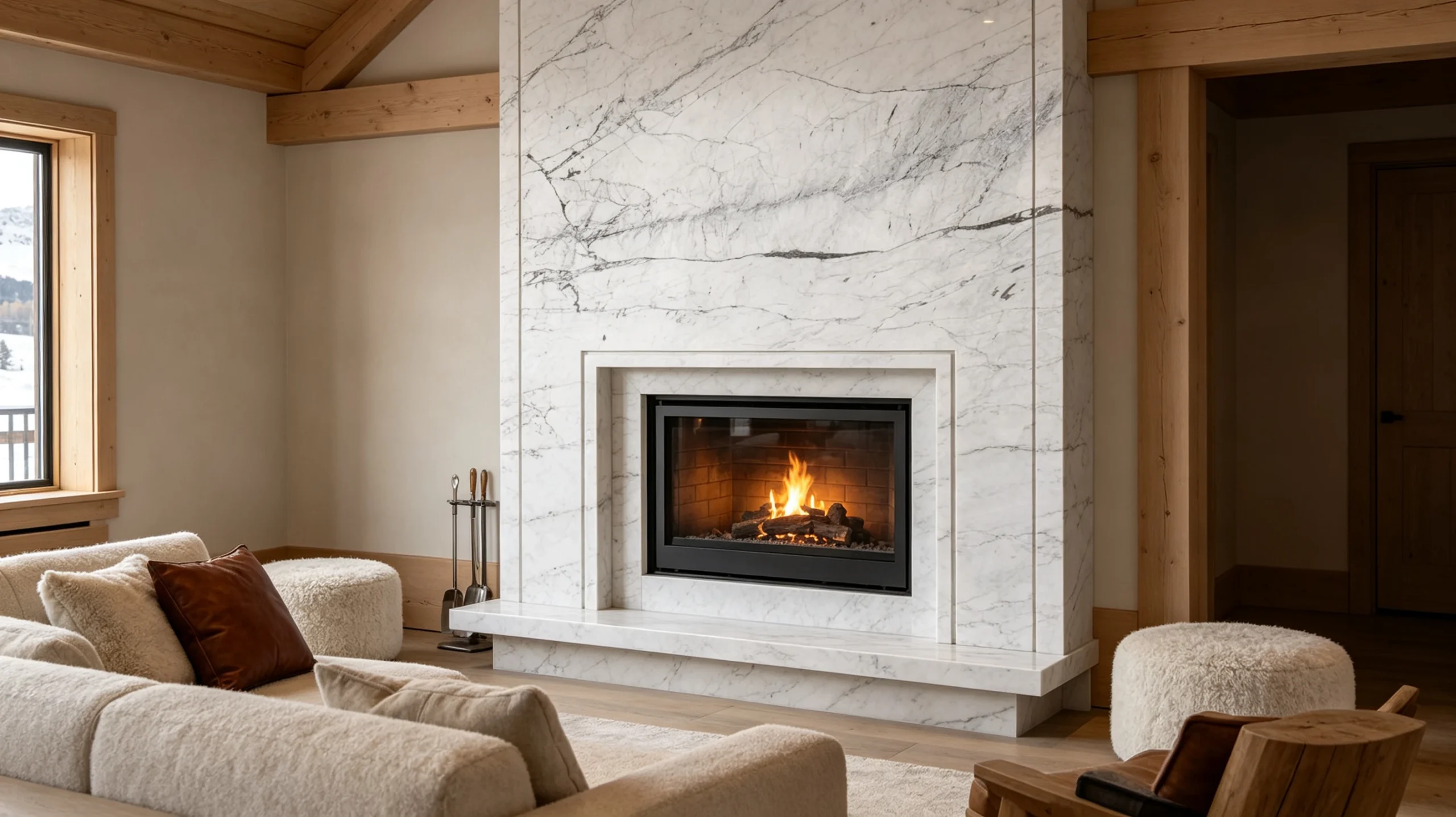White Carrara Silver Marble Fireplace Surround