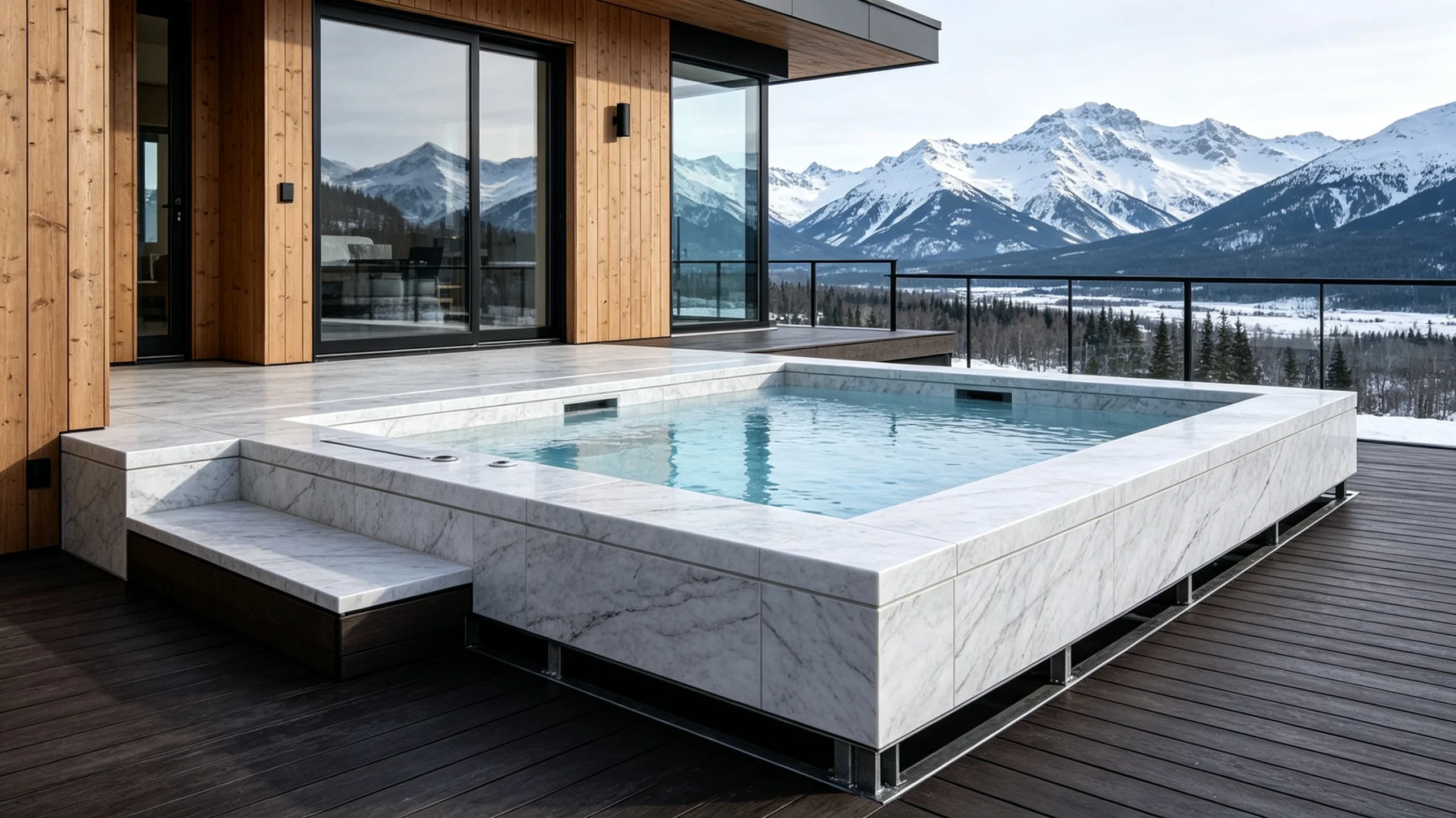 White Carrara Silver Marble Hot-tub Surround