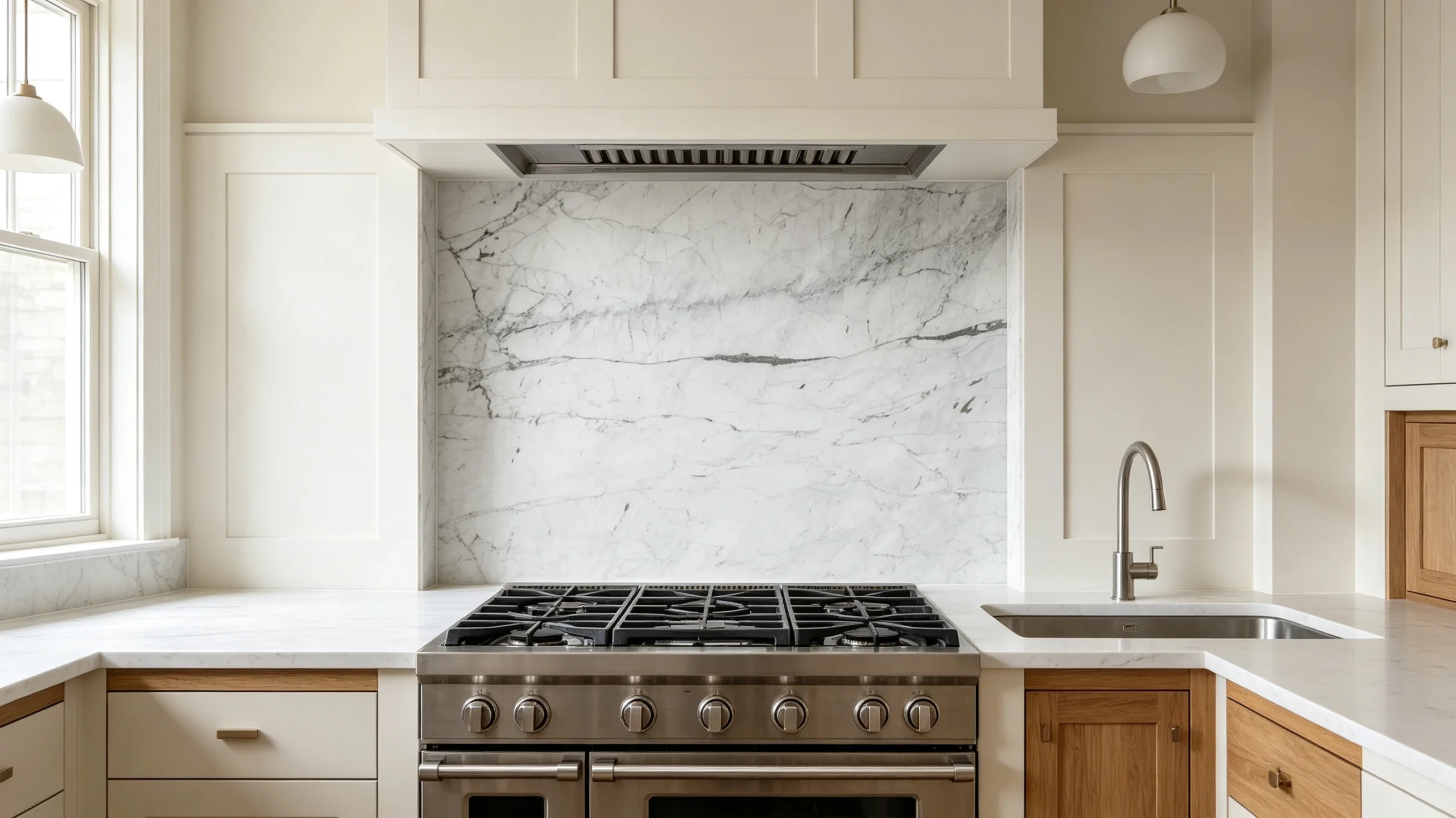 White Carrara Silver Marble Kitchen Backsplash