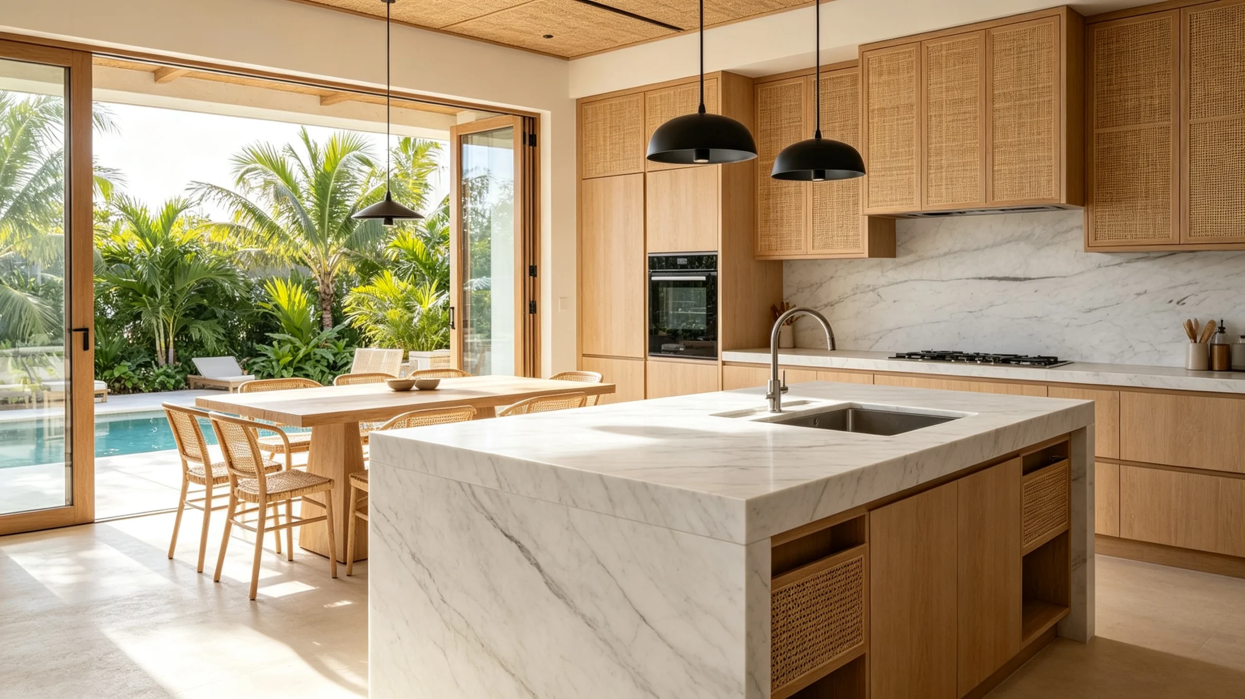 White Carrara Silver Marble Kitchen Island