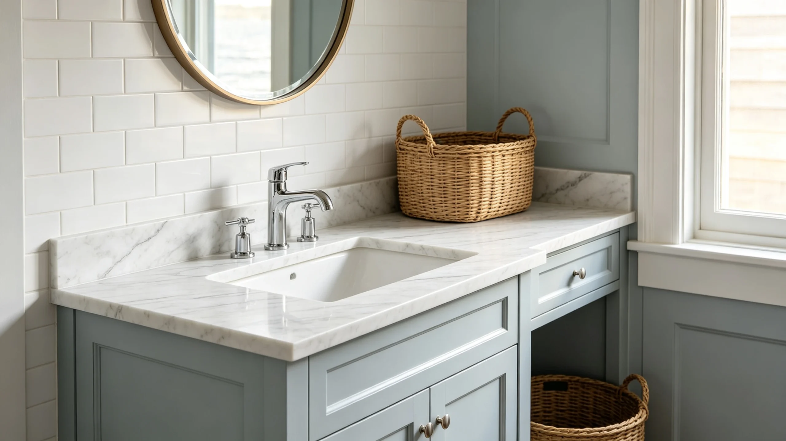 White Carrara Silver Marble Wash Station
