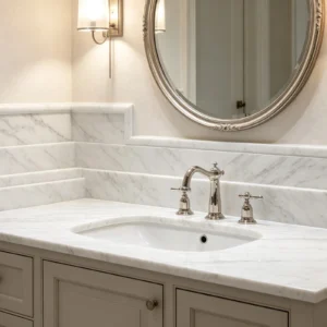 White Carrara Marble Bathroom Backsplash