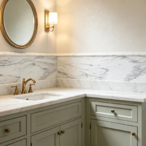 White Danby Marble Bathroom Backsplash