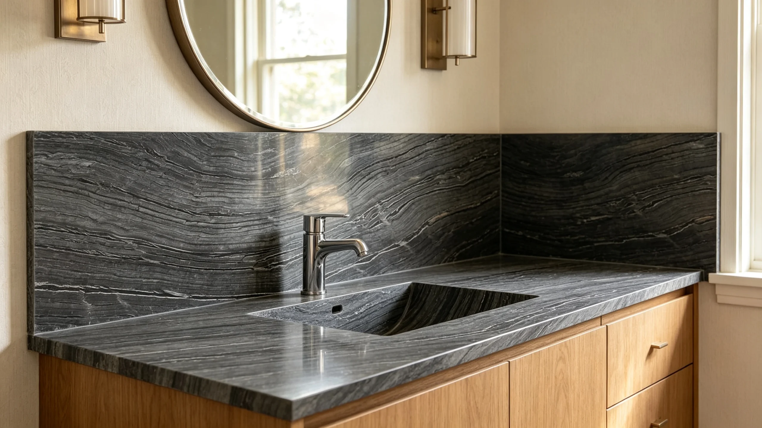 Wooden Black Rq Marble Bathroom Backsplash