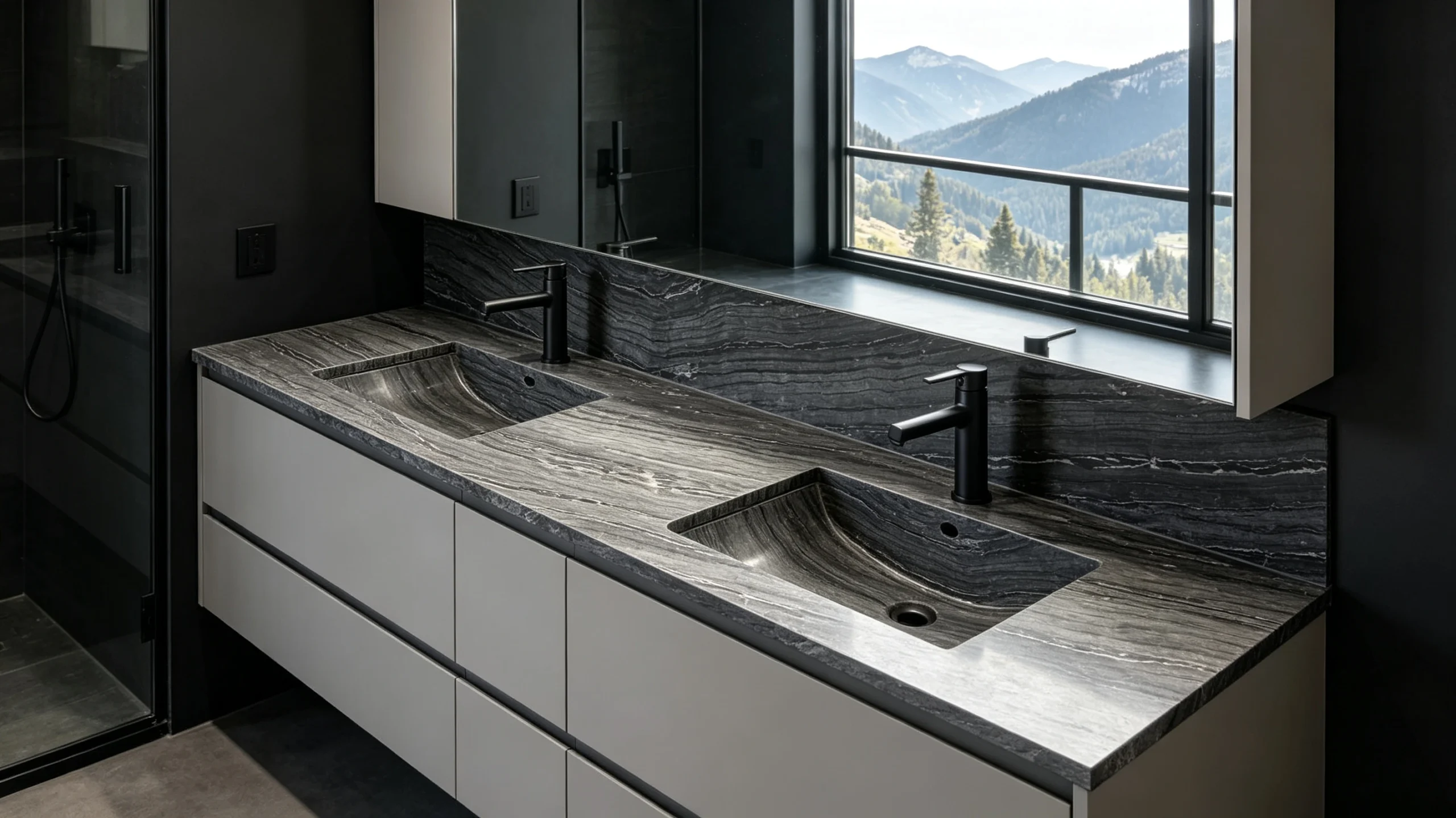 Wooden Black Rq Marble Bathroom Vanity