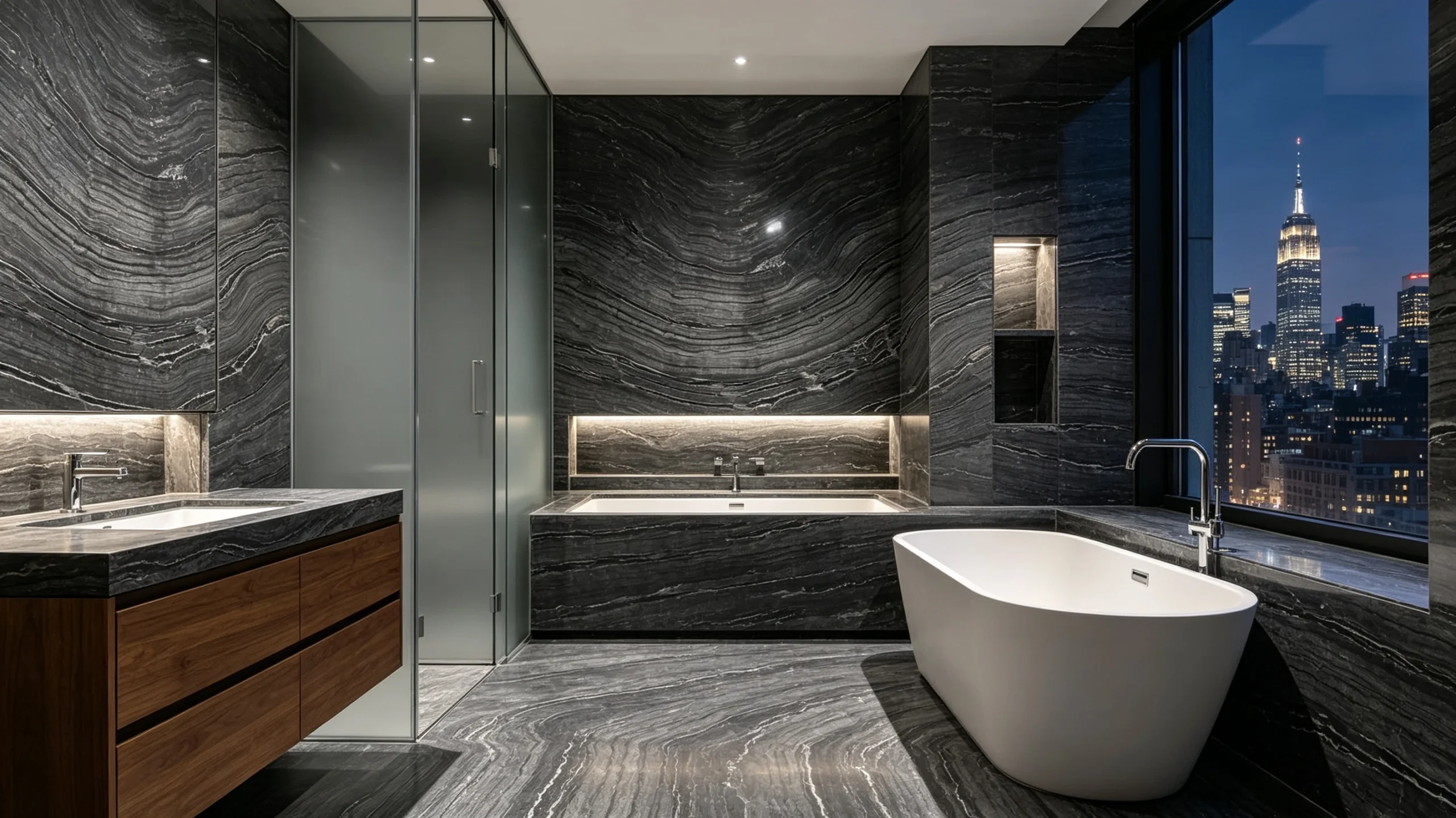 Wooden Black Rq Marble Bathroom Wall