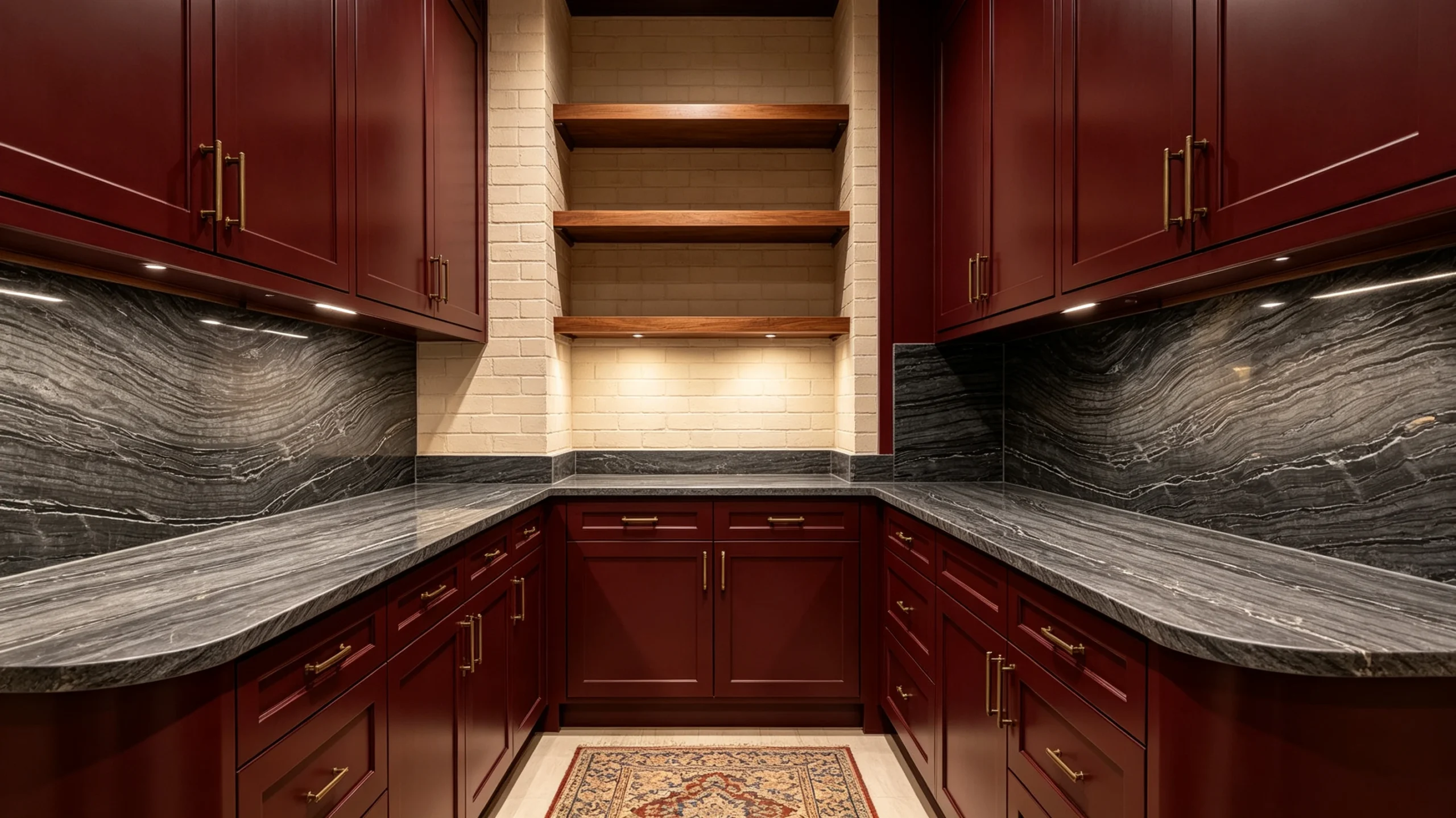 Wooden Black Rq Marble Butler Pantry