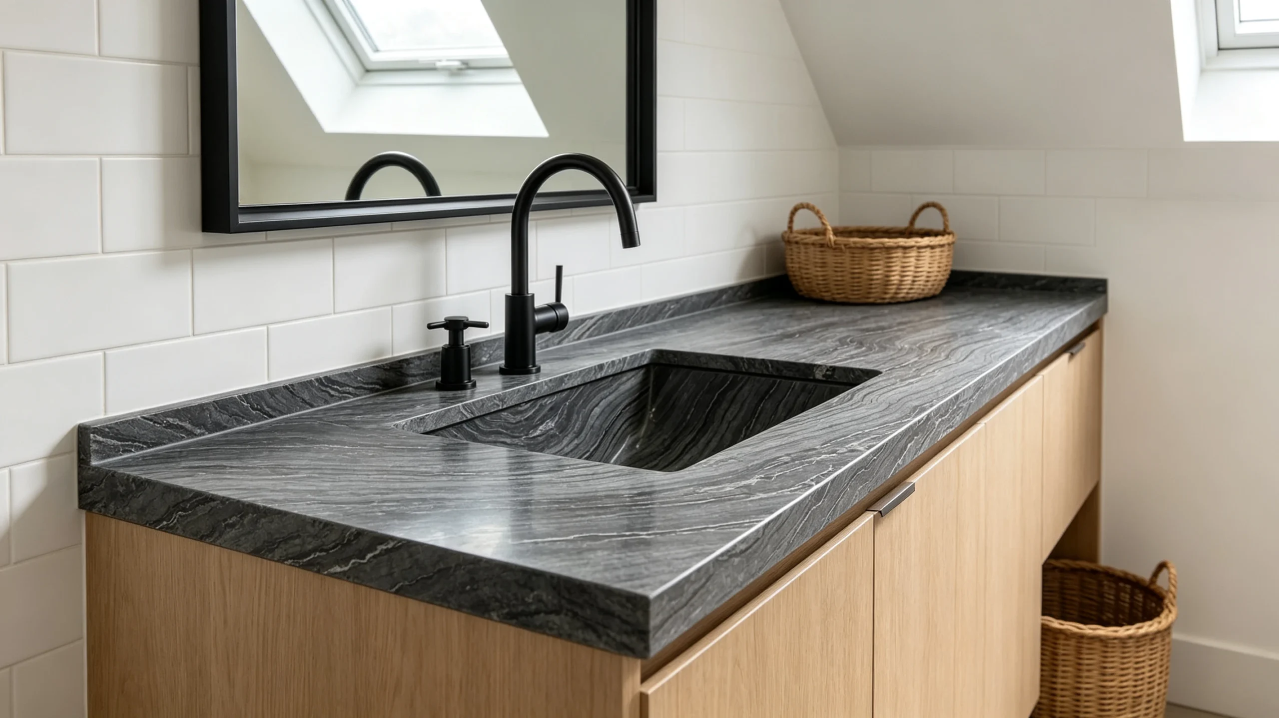 Wooden Black Rq Marble Wash Station